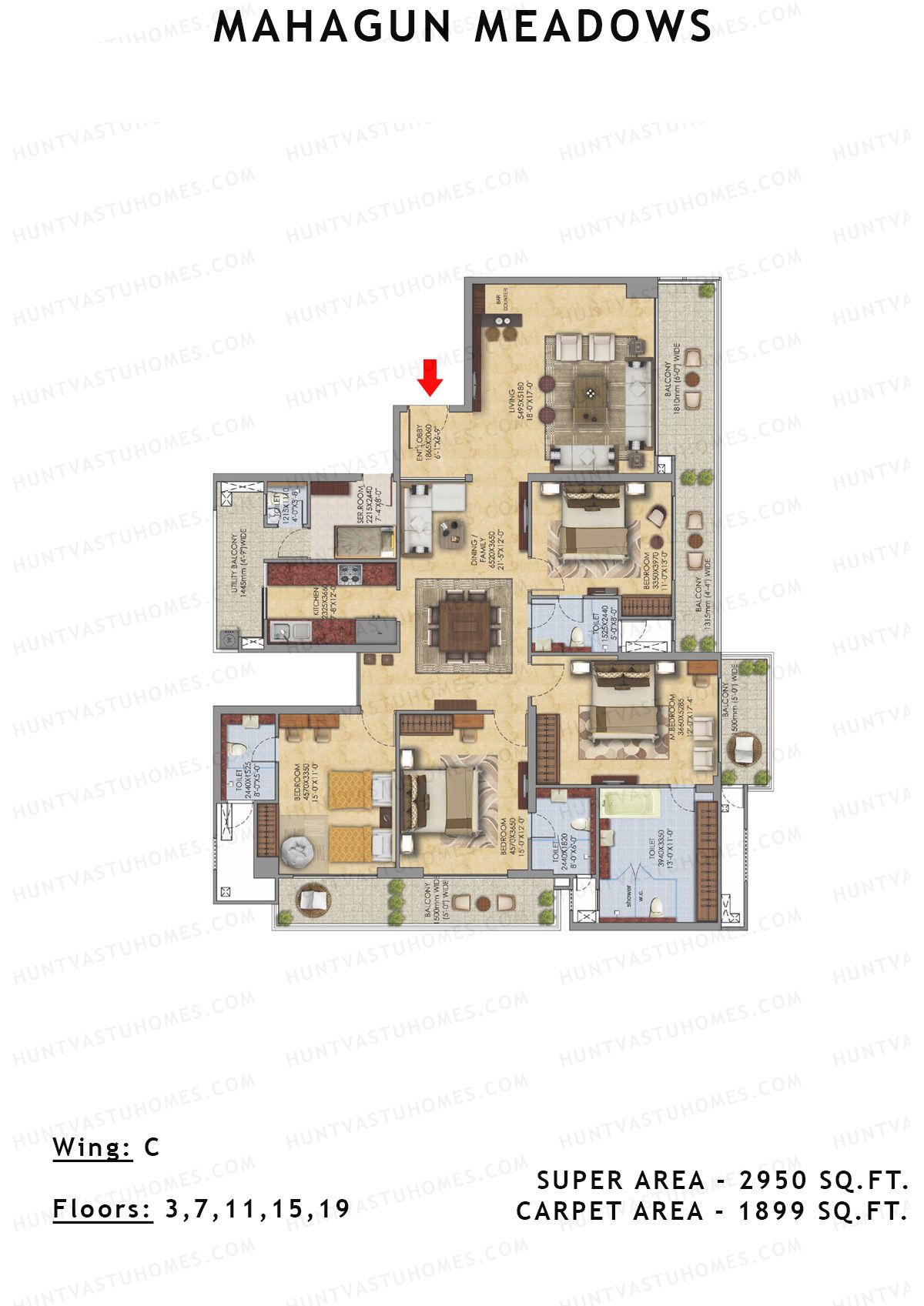 Mahagun Meadow Tower Yorkshire Unit 4 (Type SHIG1) Floor Plan