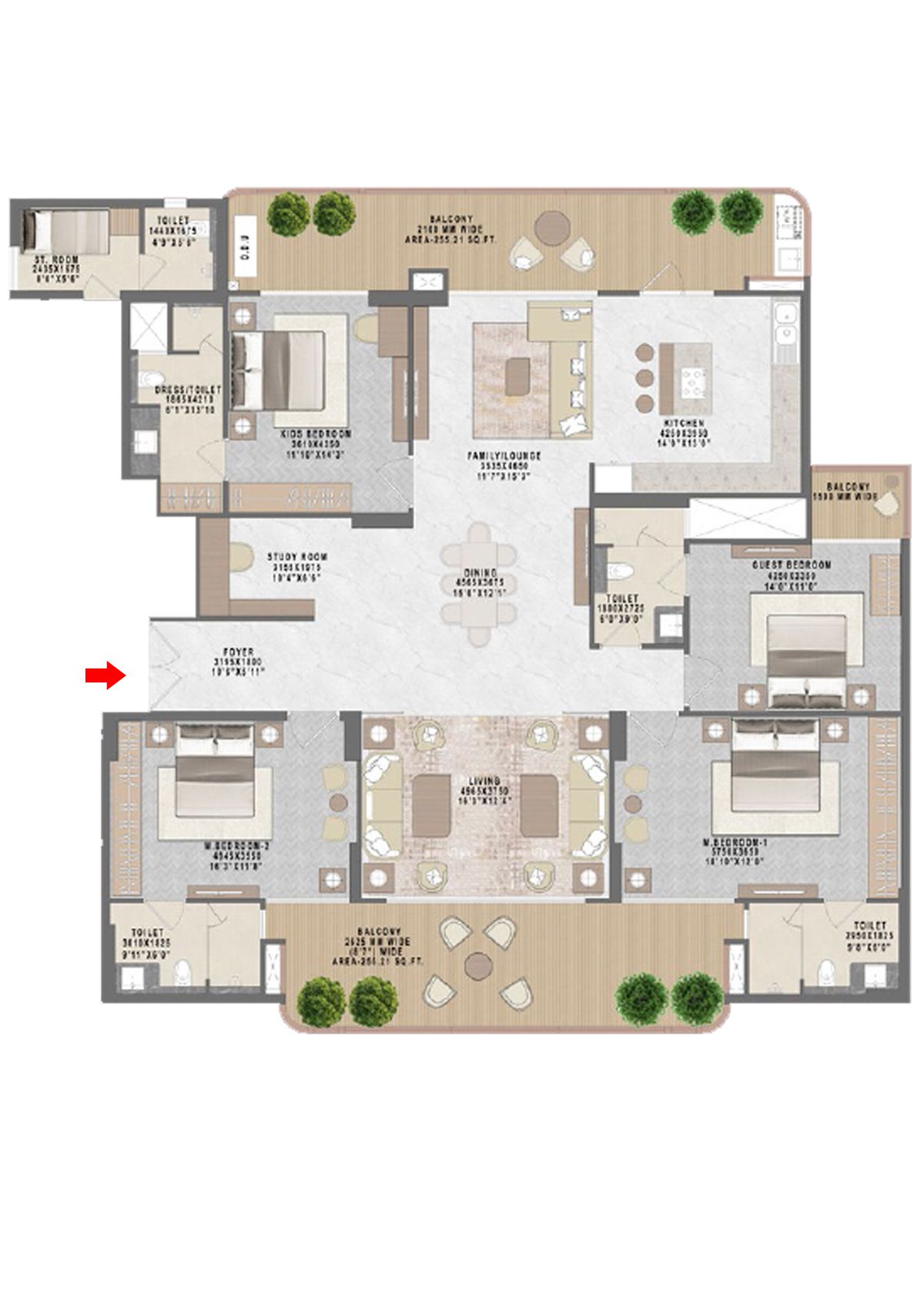 Mahagun Medalleo AMBER PALACE Wing 4,5 (Type 2) Floor Plan