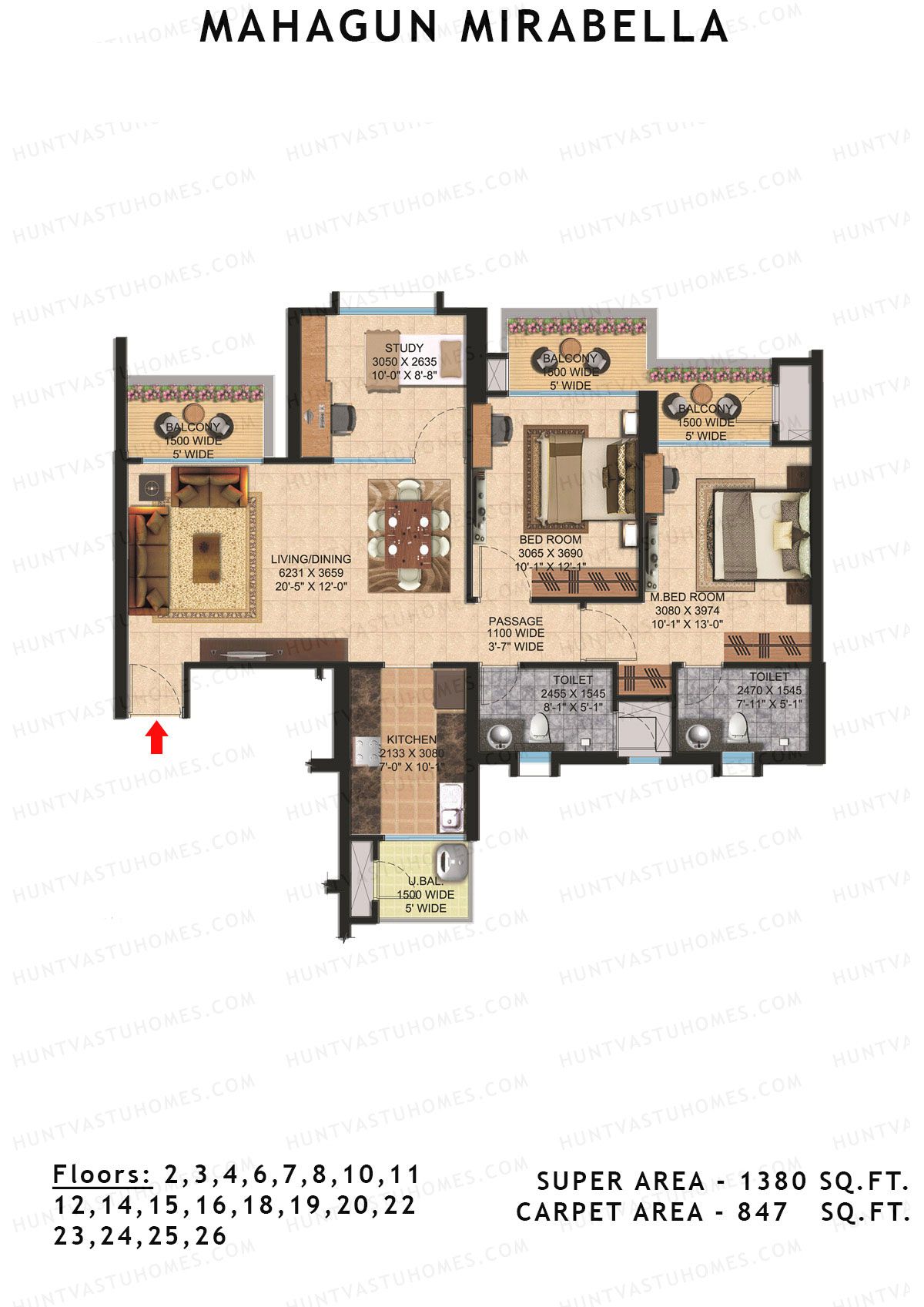 Mahagun Mirabella Tower Latina Unit 12 (Type HIG1) Floor Plan