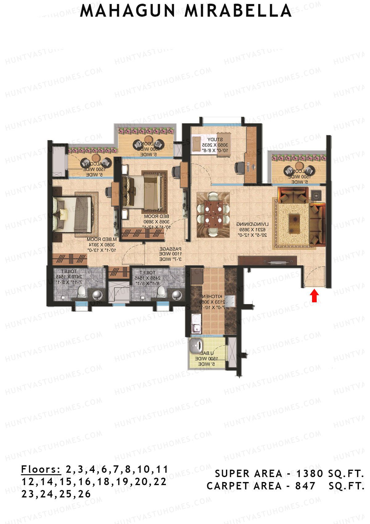 Mahagun Mirabella Tower Latina Unit 14 (Type HIG1) Floor Plan
