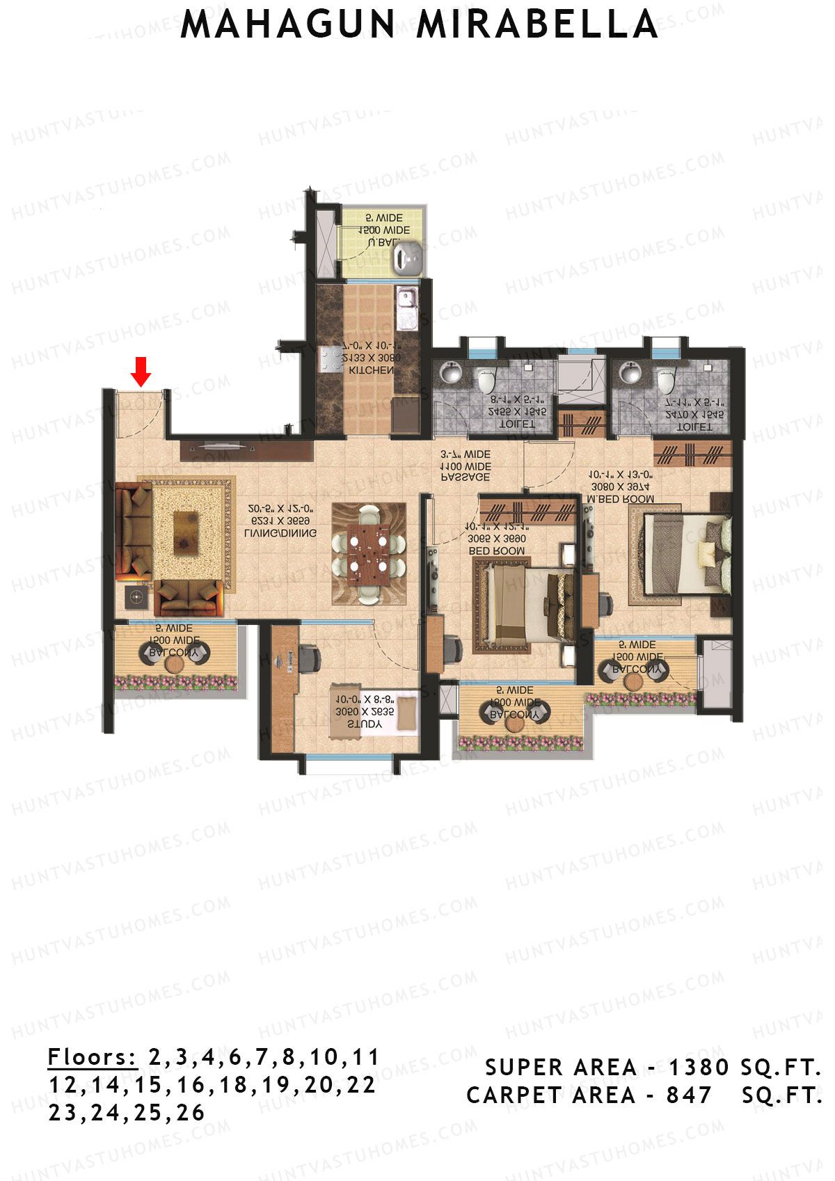 Mahagun Mirabella Tower Latina Unit 9 (Type HIG1) Floor Plan