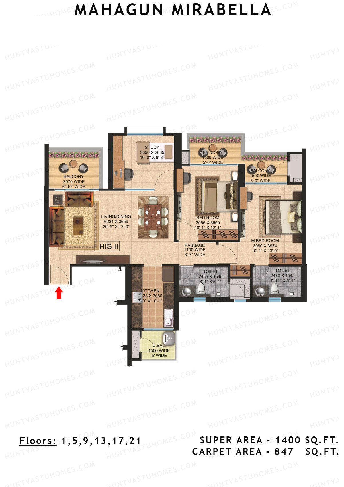 Mahagun Mirabella Tower Latina Unit 12 (Type HIG2) Floor Plan
