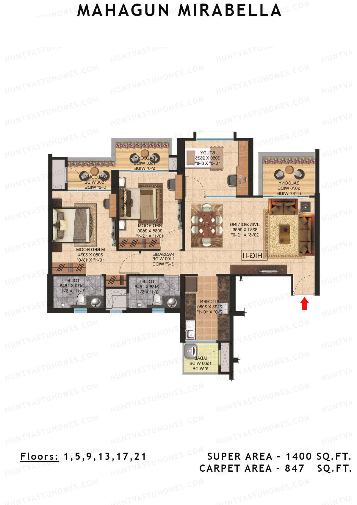 Mahagun Mirabella Tower Latina Unit 14 (Type HIG2) Floor Plan
