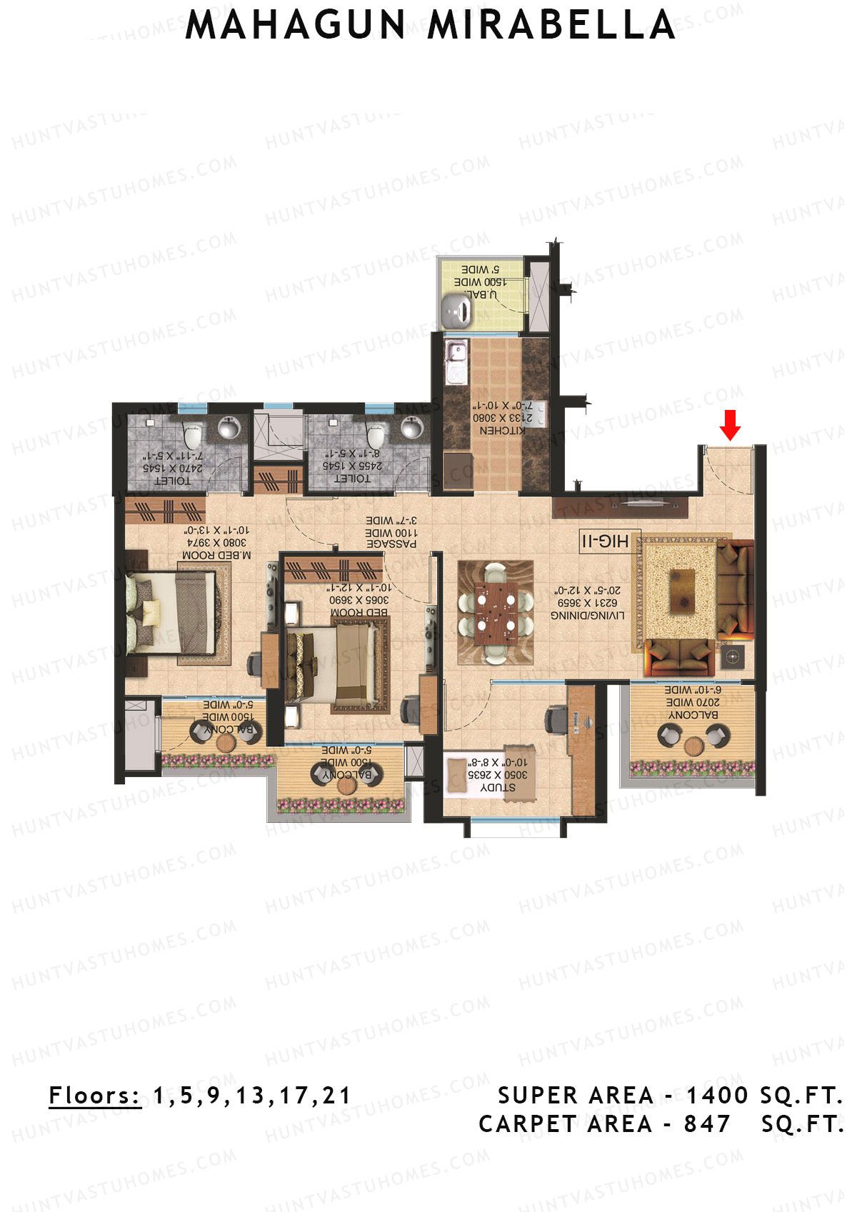 Mahagun Mirabella Tower Latina Unit 17 (Type HIG2) Floor Plan