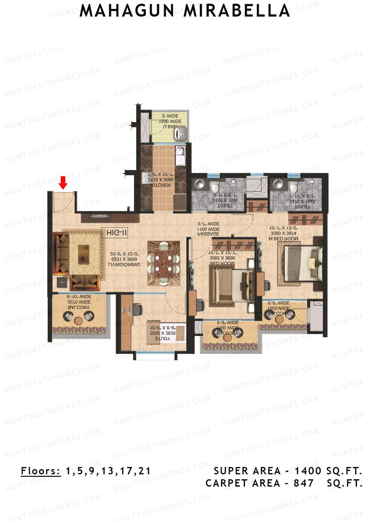 Mahagun Mirabella Tower Latina Unit 9 (Type HIG2) Floor Plan