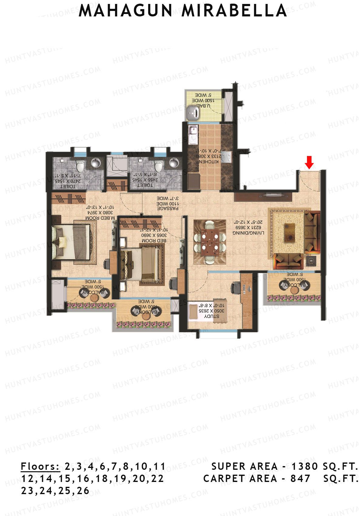 Mahagun Mirabella Tower Modena Unit 8 (Type HIG1) Floor Plan