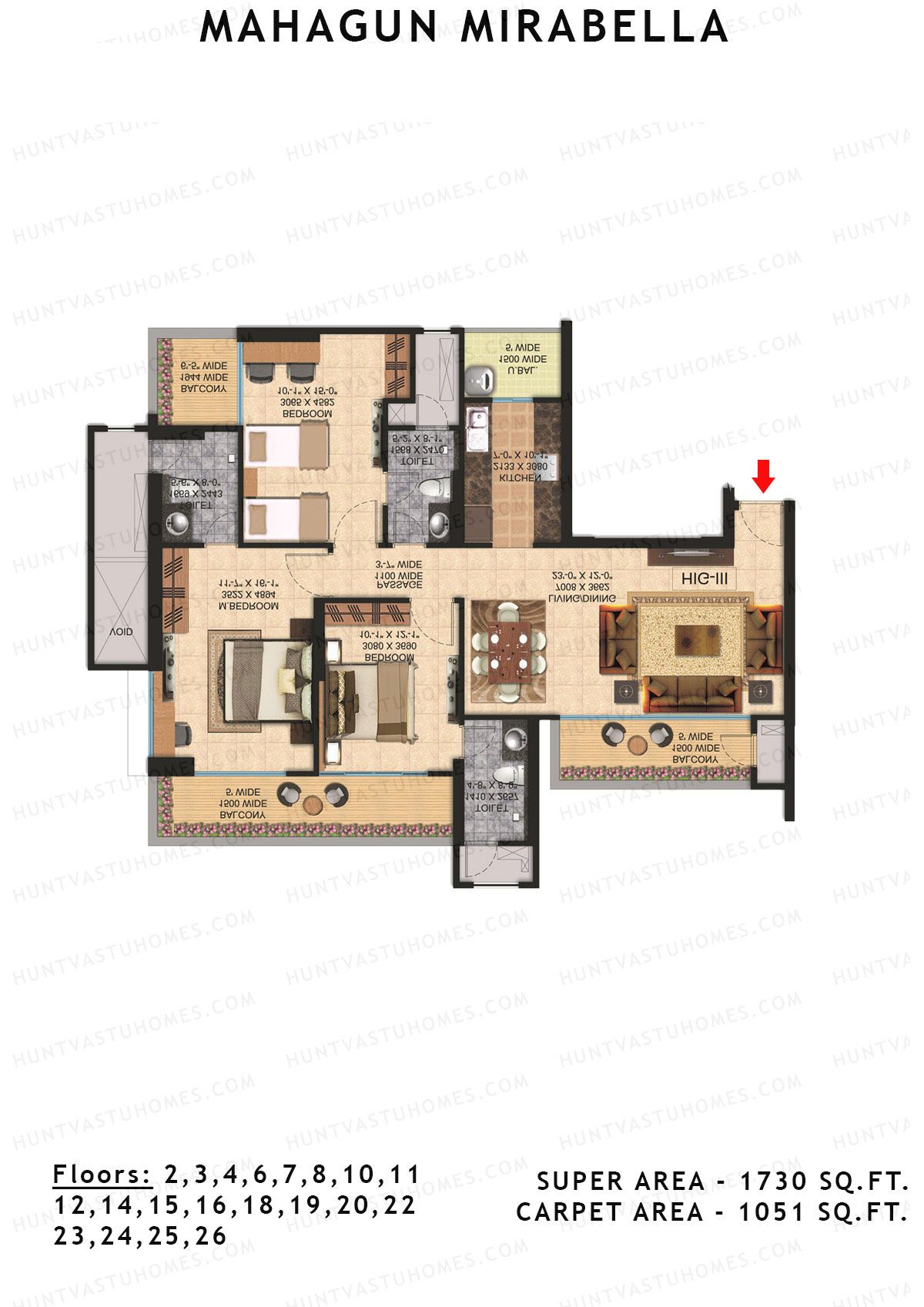 Mahagun Mirabella Tower Latina Unit 10 (Type HIG3) Floor Plan