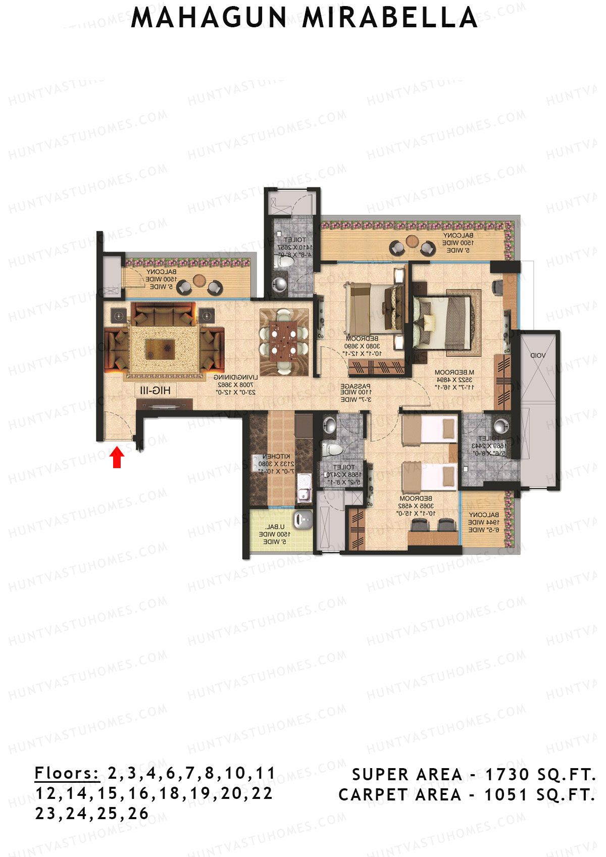Mahagun Mirabella Tower Latina Unit 15 (Type HIG3) Floor Plan