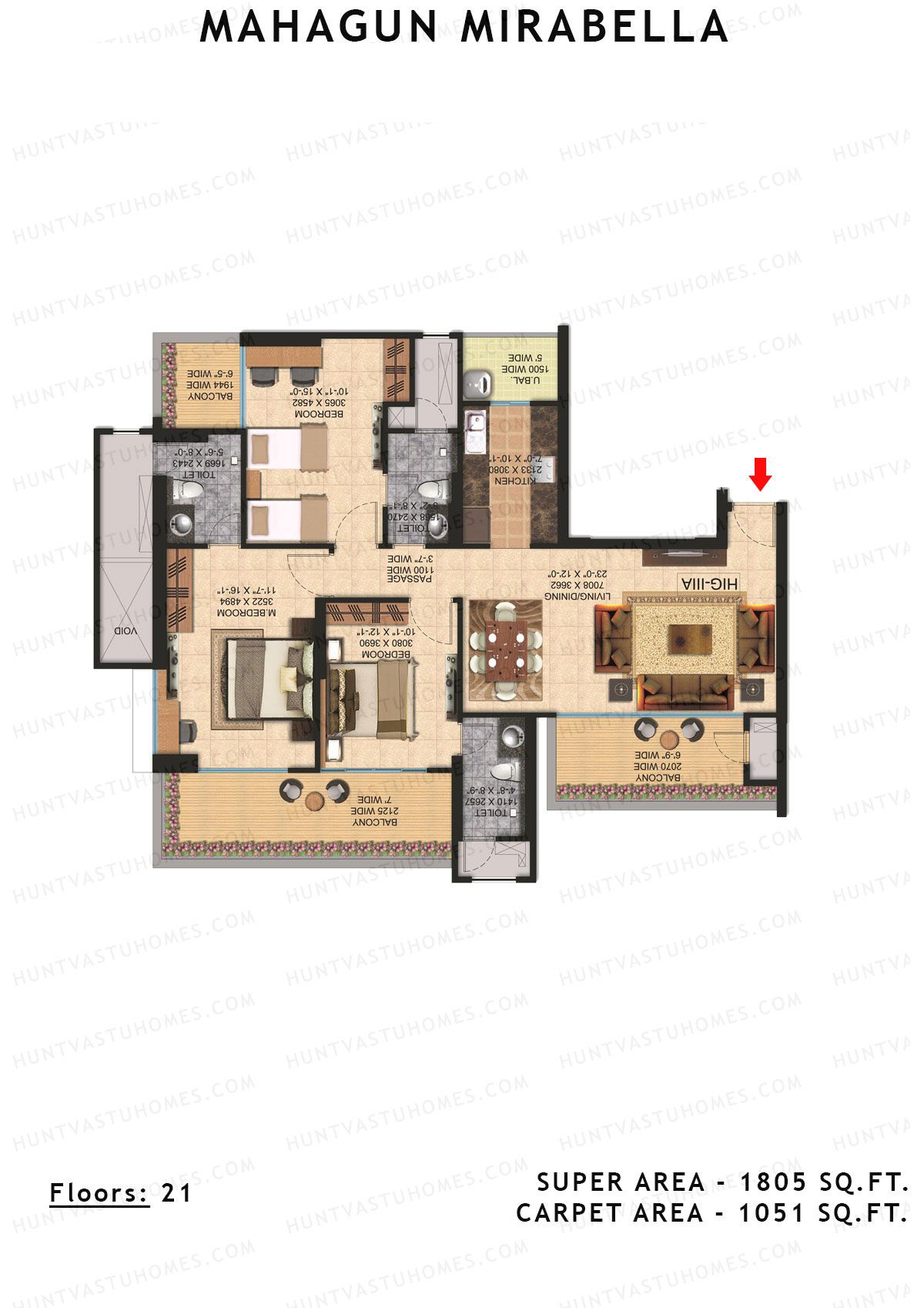 Mahagun Mirabella Tower Latina Unit 10 (Type HIG3A) Floor Plan