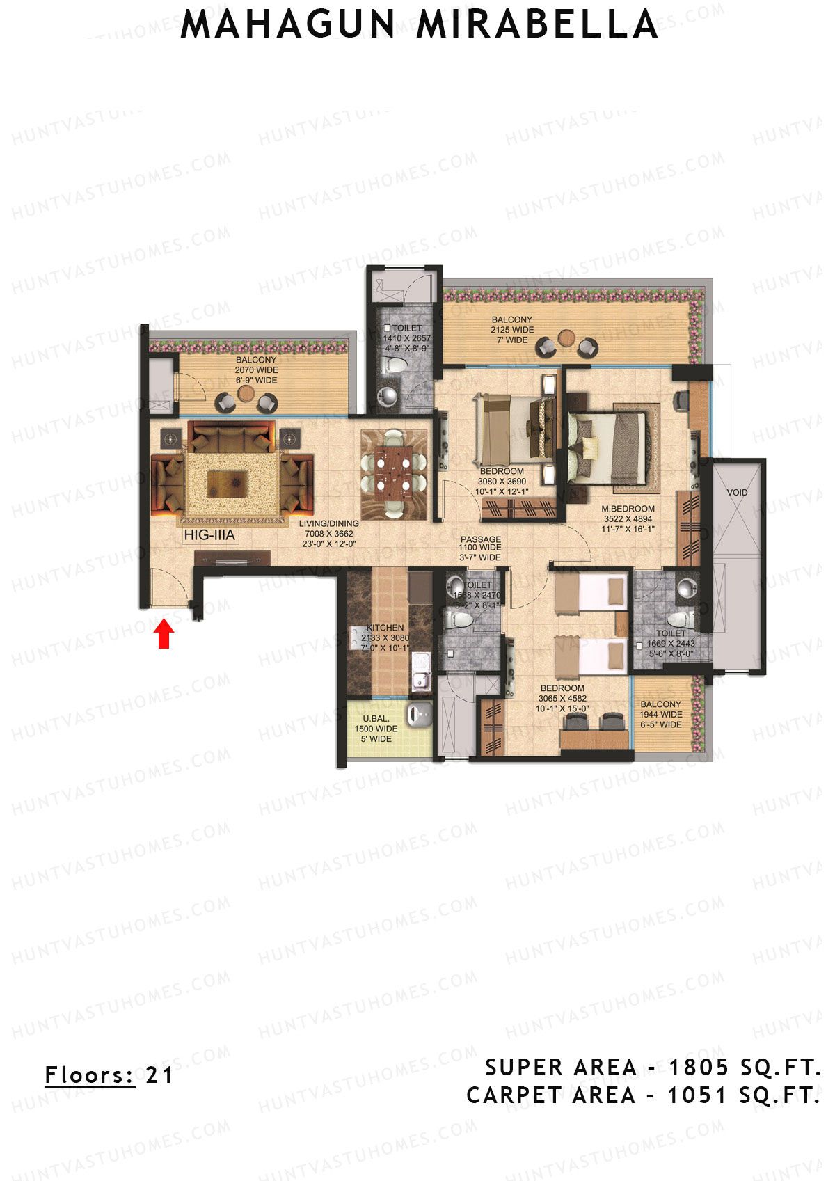Mahagun Mirabella Tower Latina Unit 15 (Type HIG3A) Floor Plan