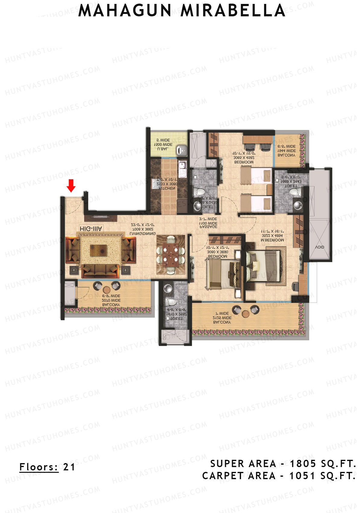 Mahagun Mirabella Tower Latina Unit 16 (Type HIG3A) Floor Plan