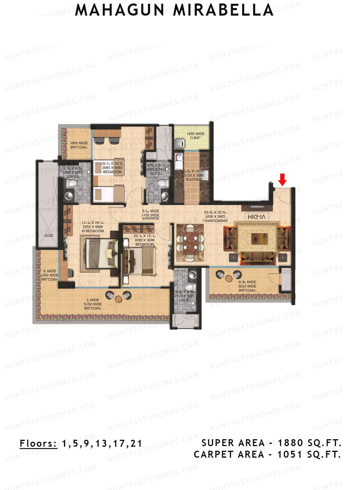 Mahagun Mirabella Tower Latina Unit 10 (Type HIG4) Floor Plan