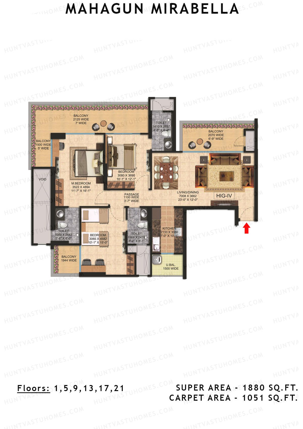Mahagun Mirabella Tower Latina Unit 11 (Type HIG4) Floor Plan