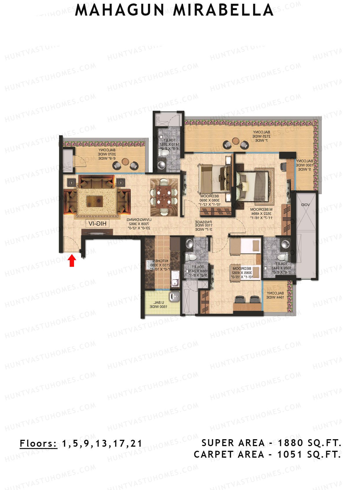 Mahagun Mirabella Tower Latina Unit 15 (Type HIG4) Floor Plan