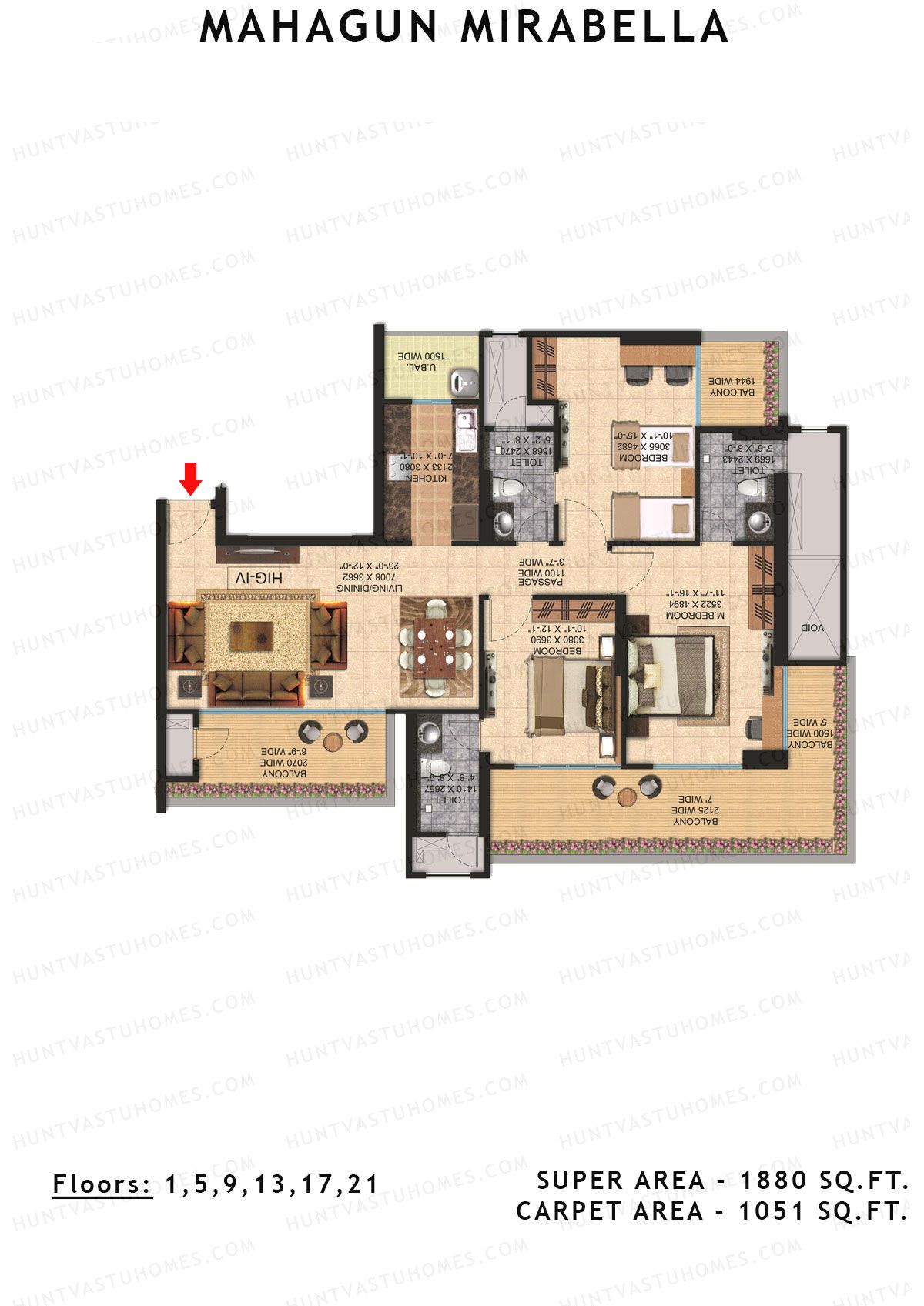 Mahagun Mirabella Tower Latina Unit 16 (Type HIG4) Floor Plan