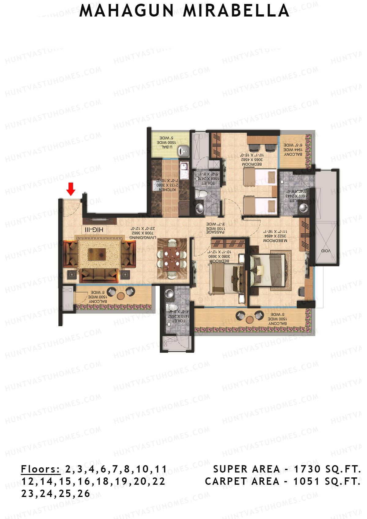 Mahagun Mirabella Tower Modena Unit 7 (Type HIG3) Floor Plan