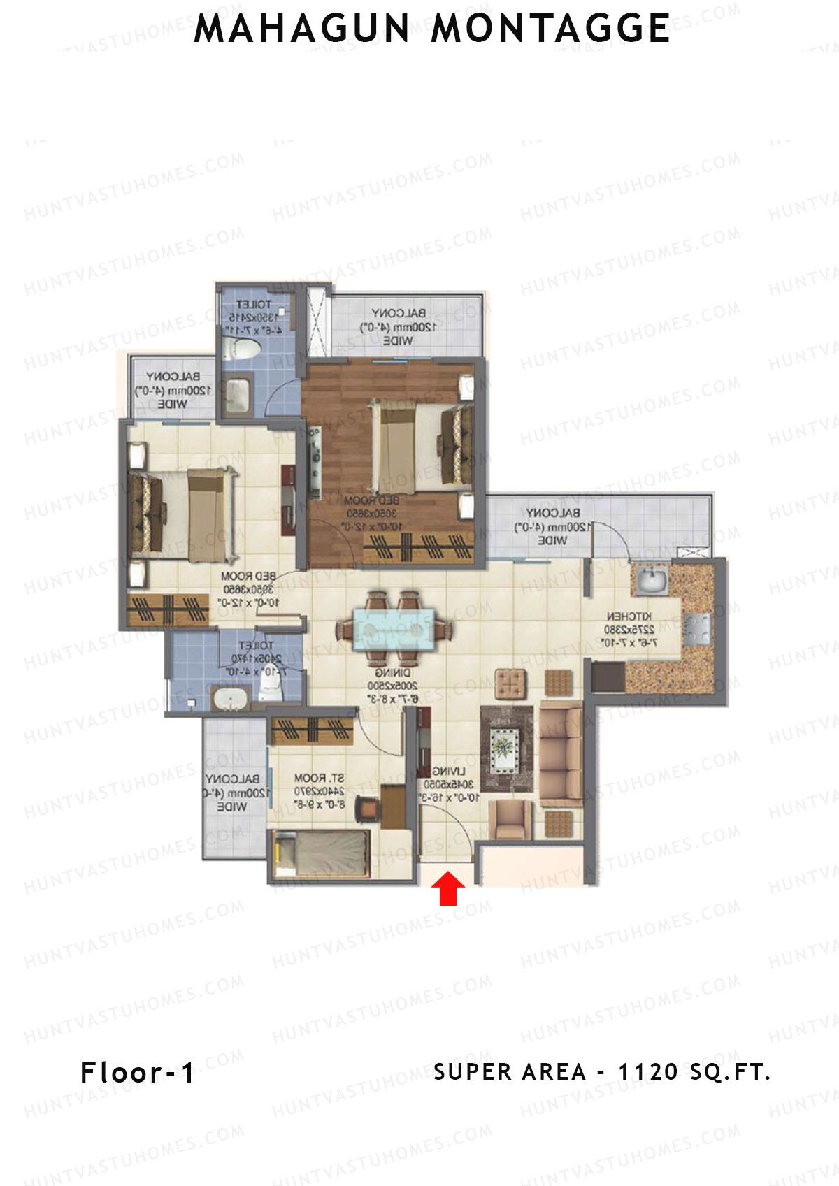 Mahagun Montagge ADVANTAGE Unit 02 HIG I (Floor 1) Floor Plan