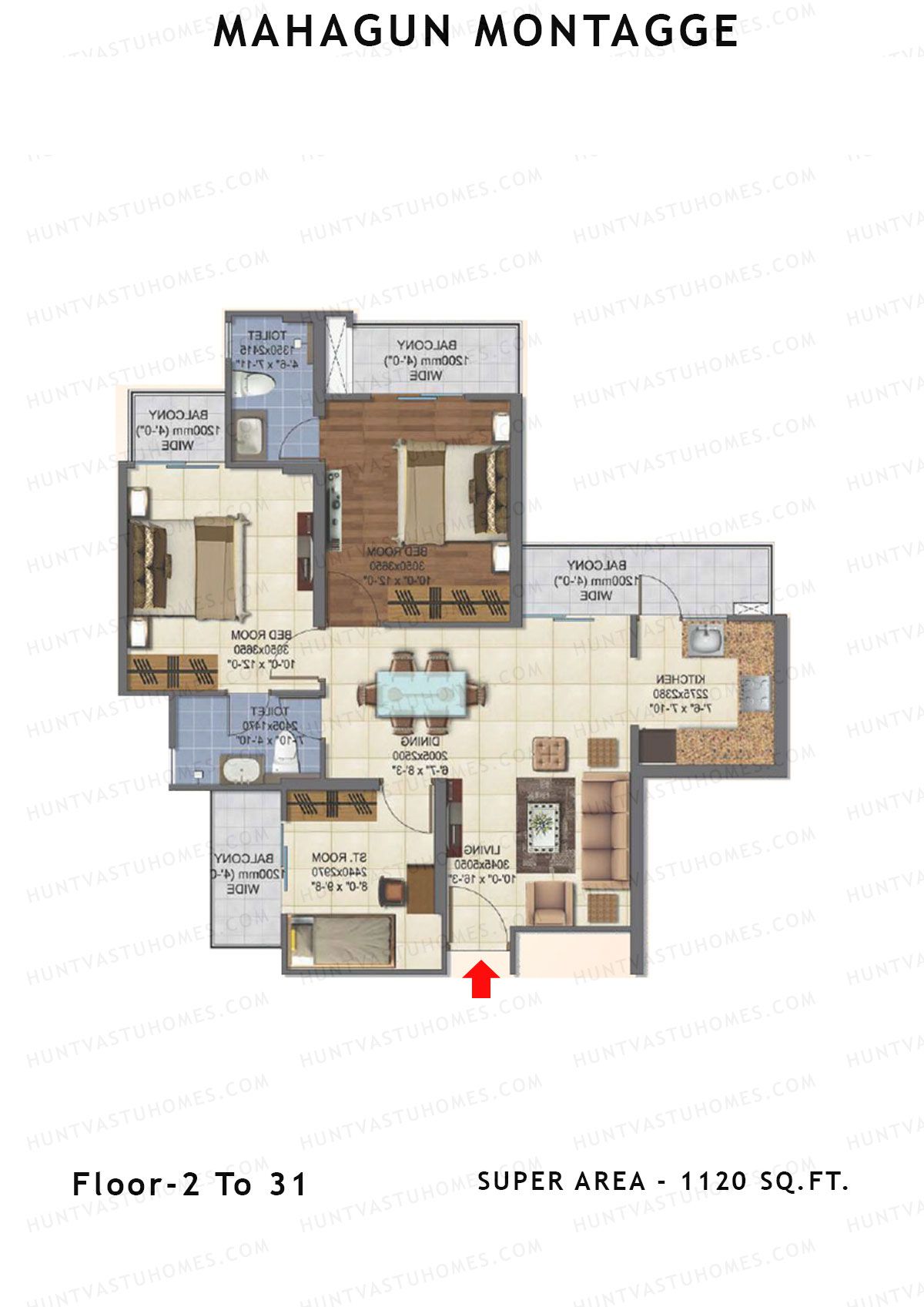 Mahagun Montagge FORTUNE Unit 19 HIG I (Floor 2 To 31) Floor Plan