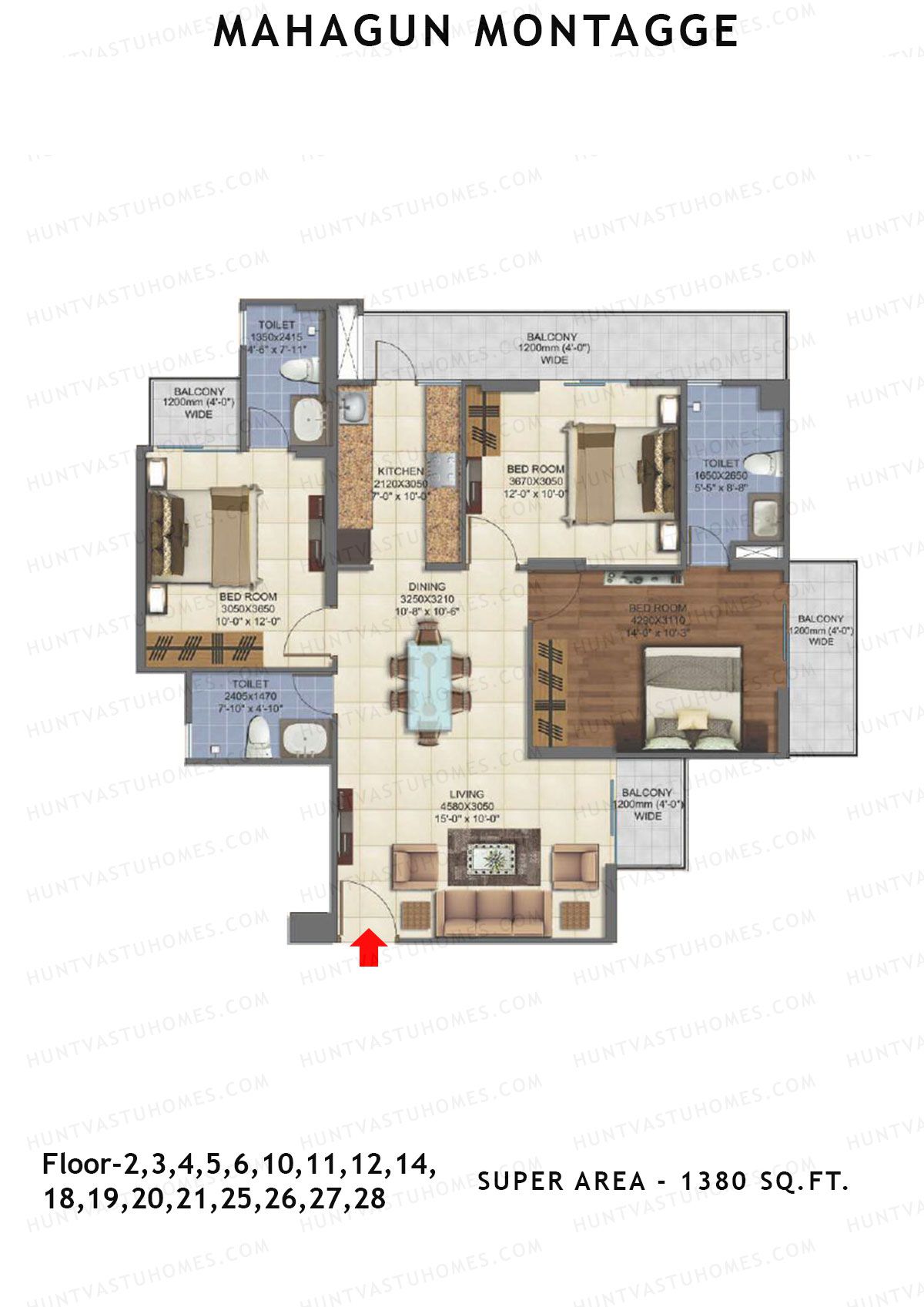 Mahagun Montagge FORTUNE Unit 21 HIG II Floor Plan