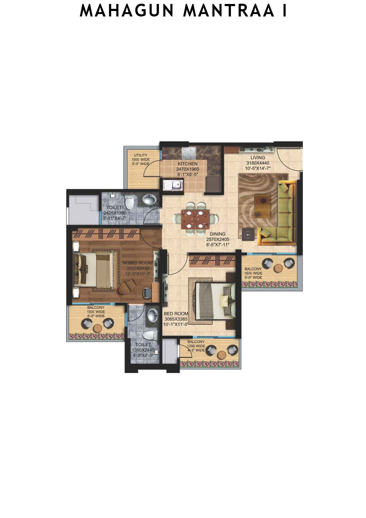 Mahagun Mantraa 1 Riddhi Unit 1 (Type MIG -1) Floor Plan
