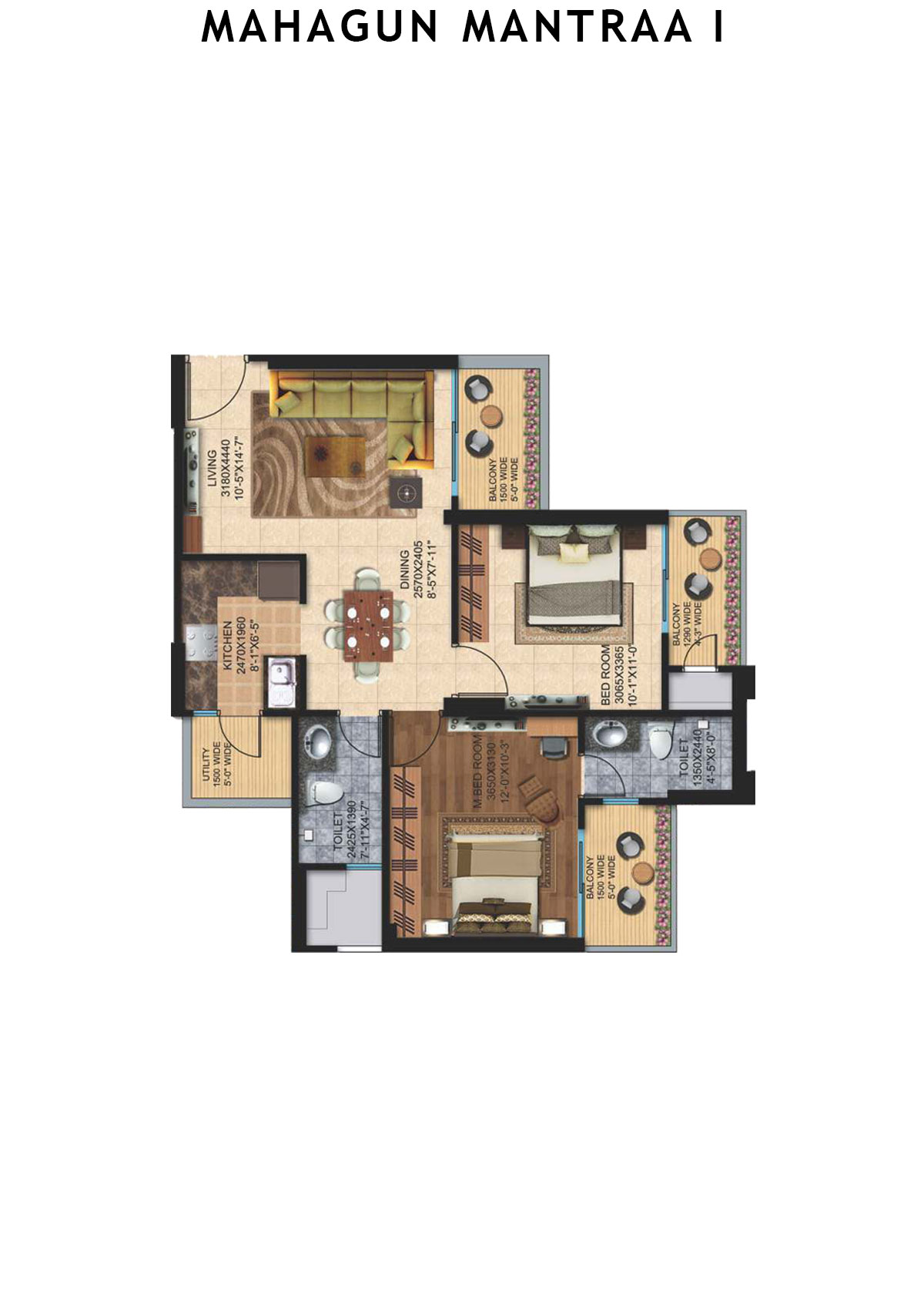 Mahagun Mantraa 1 Riddhi Unit 6 (Type MIG -1) Floor Plan
