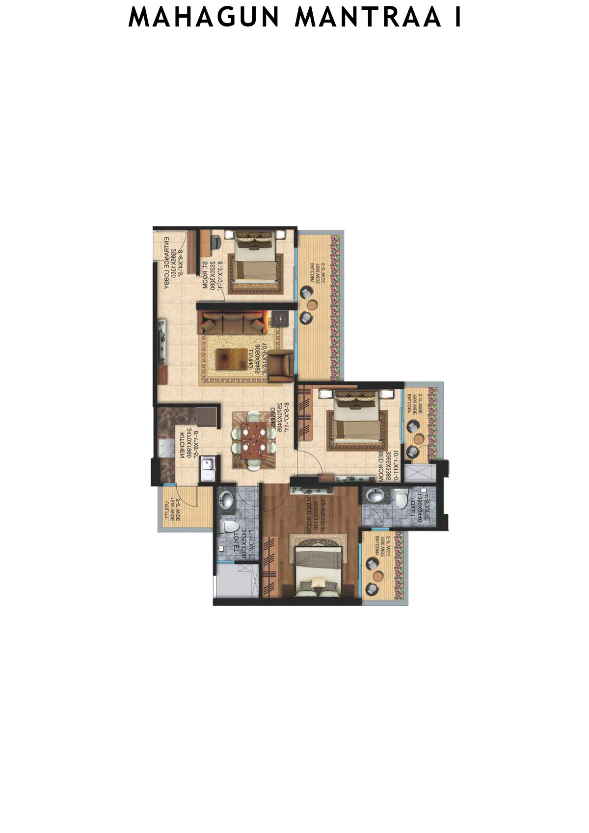 Mahagun Mantraa 1 Vidhi Unit 17 (Type MIG -2) Floor Plan