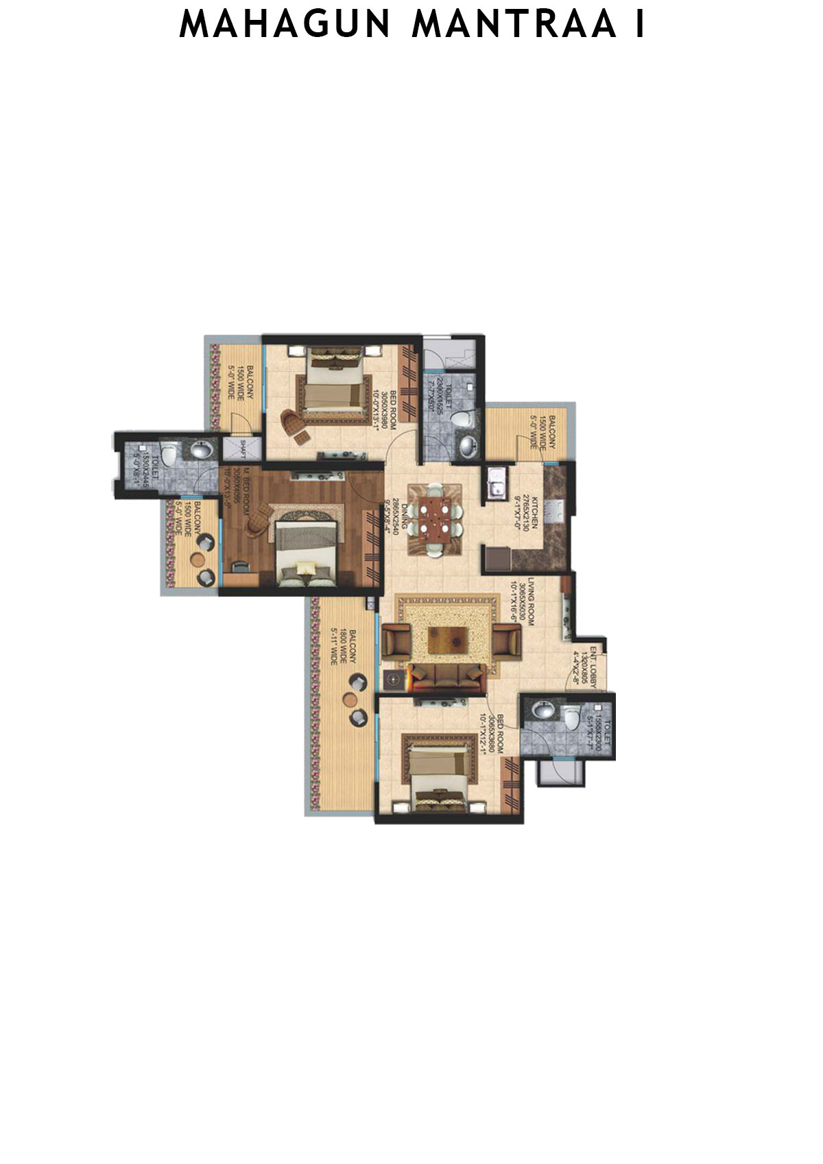 Mahagun Mantraa 1 Vidhi Unit 20 (Type HIG -1) Floor Plan