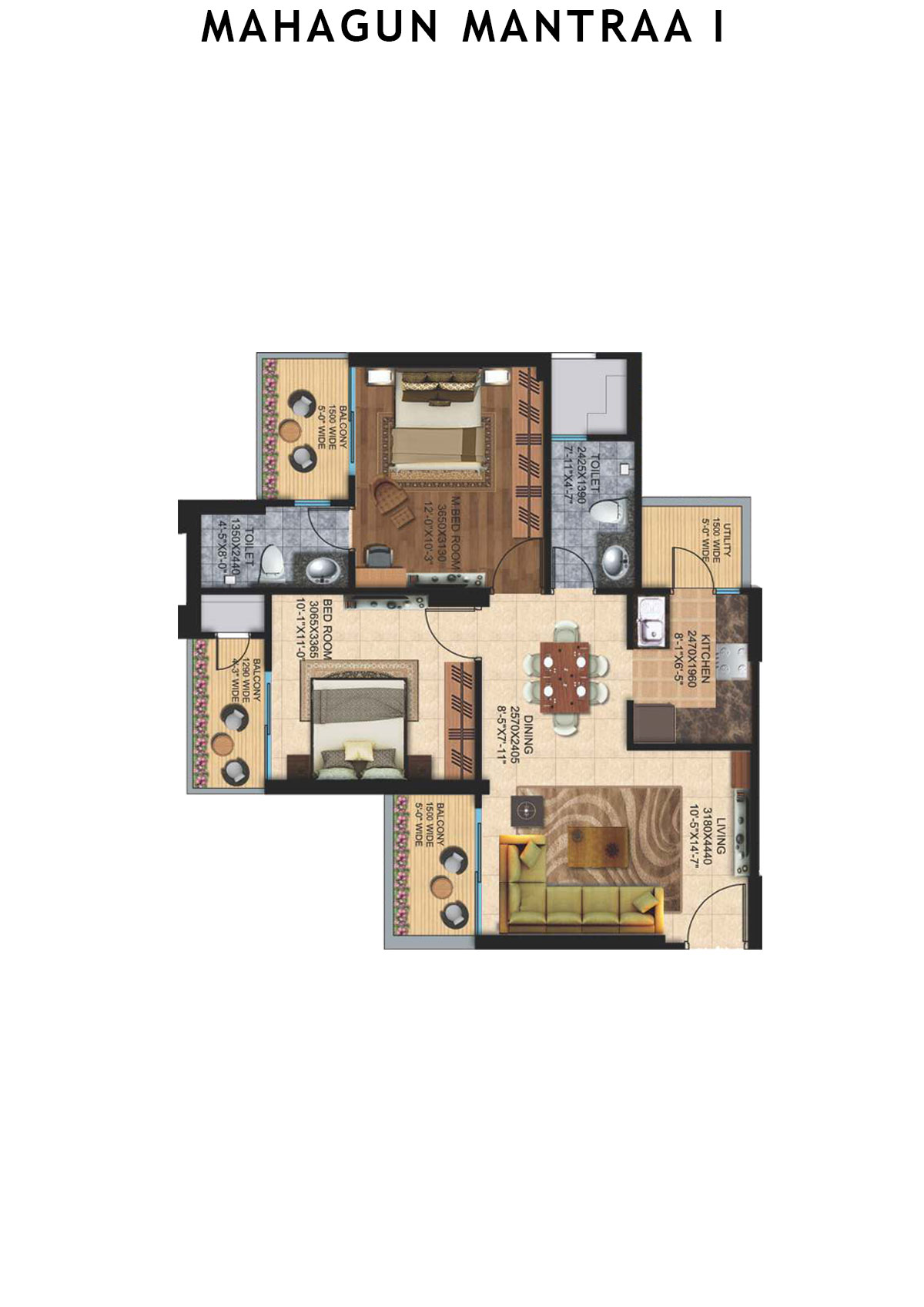 Mahagun Mantraa 1 Vidhi Unit 21 (Type MIG -1) Floor Plan