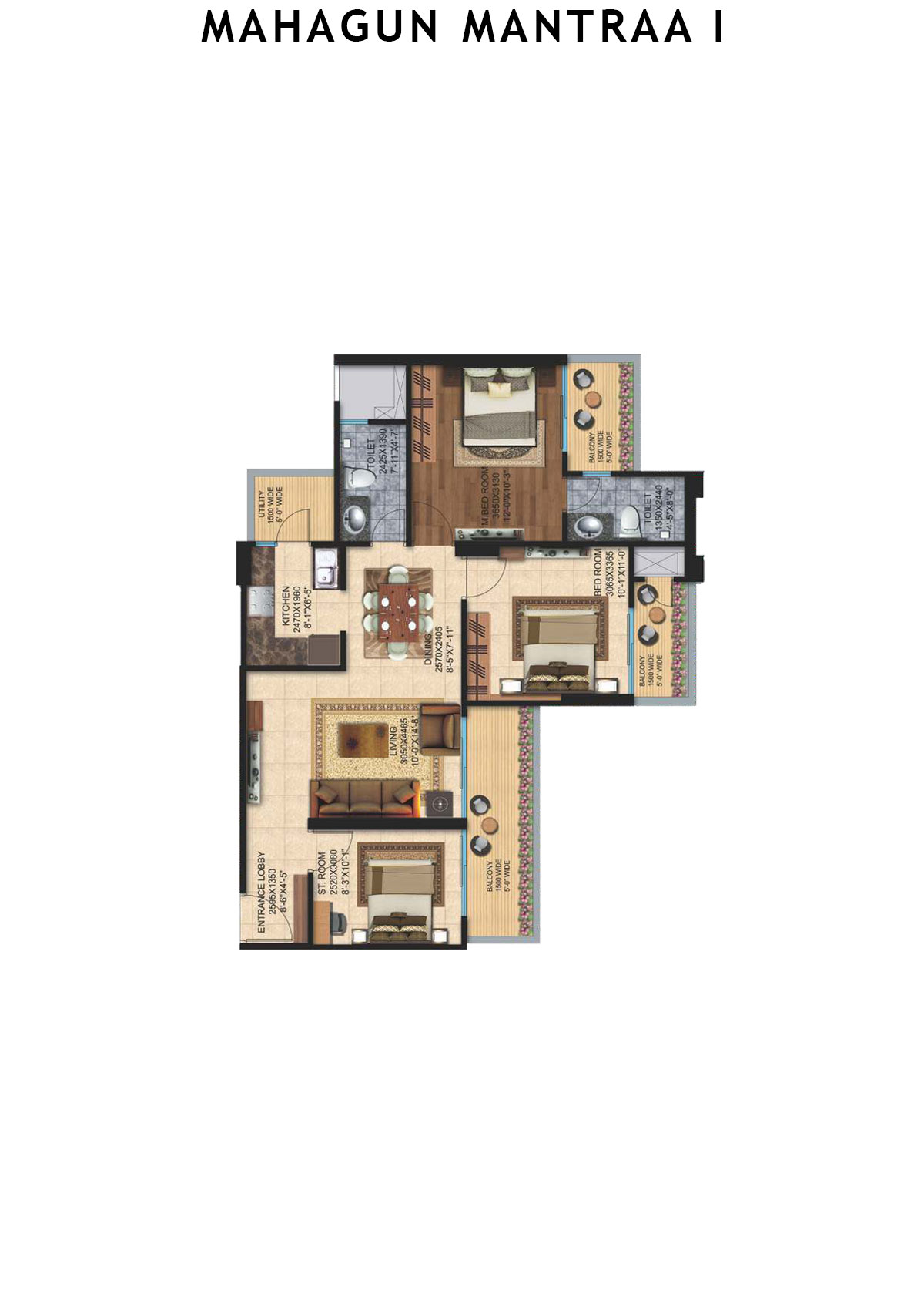 Mahagun Mantraa 1 Vidhi Unit 22 (Type MIG -2) Floor Plan