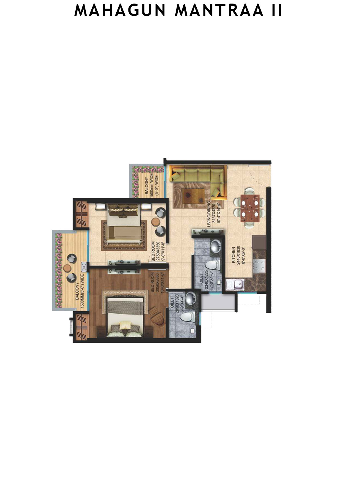 Mahagun Mantraa 2 Ganga Unit 10 (Type MIG1) Floor Plan
