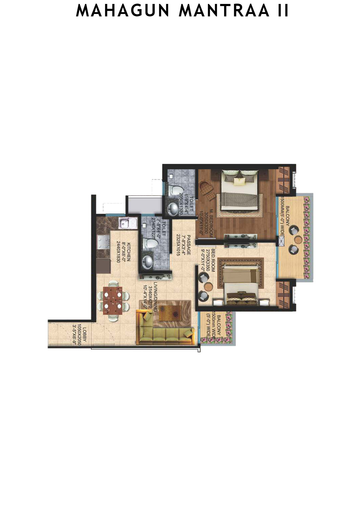 Mahagun Mantraa 2 Saraswati Unit 39 (Type MIG1A) Floor Plan