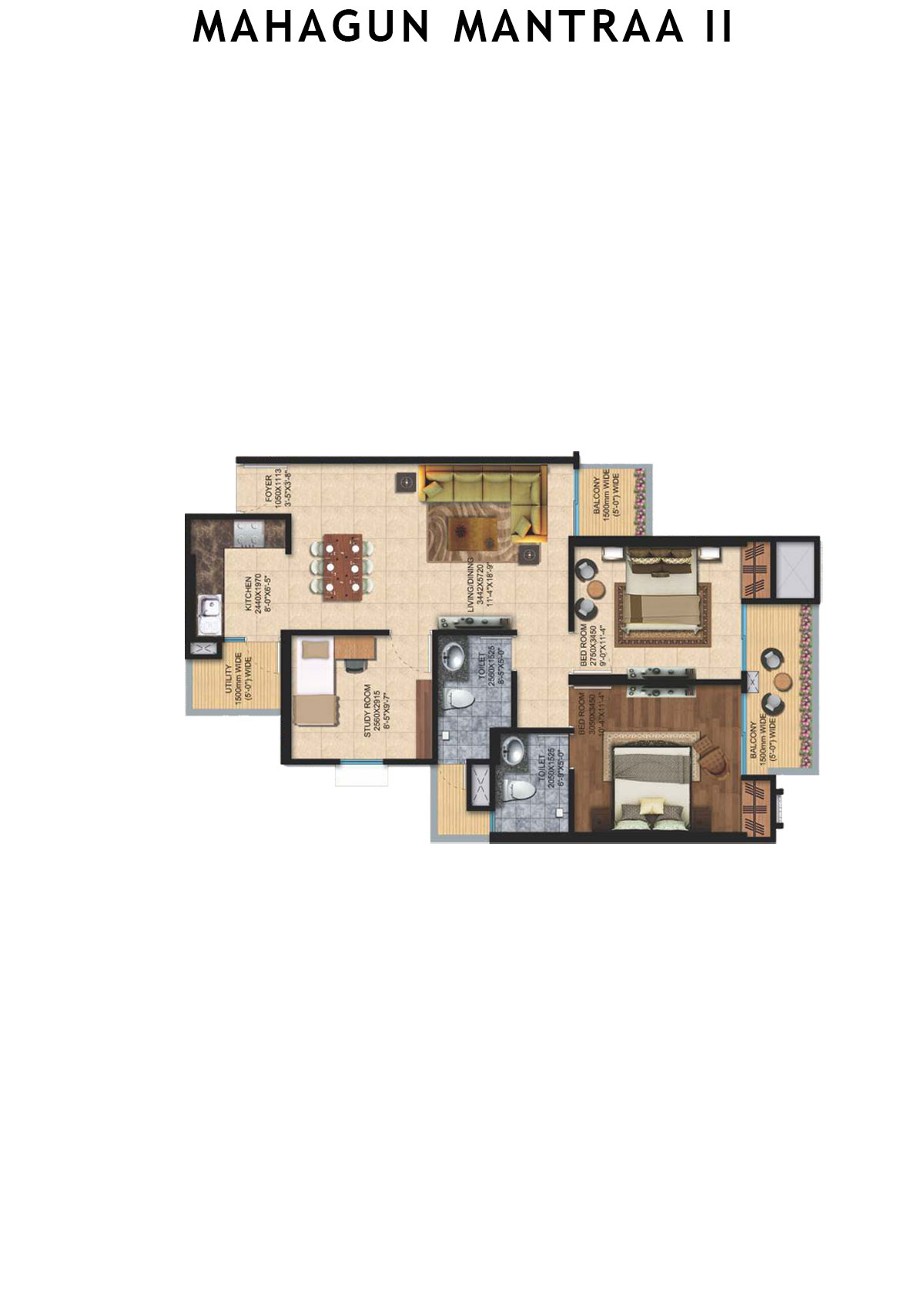 Mahagun Mantraa 2 Saraswati Unit 40 (Type HIG1) Floor Plan