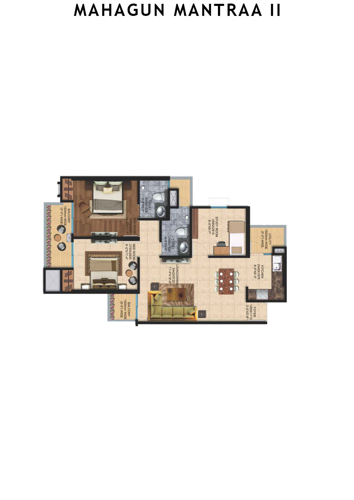 Mahagun Mantraa 2 Siddhi Unit 25 (Type HIG1) Floor Plan