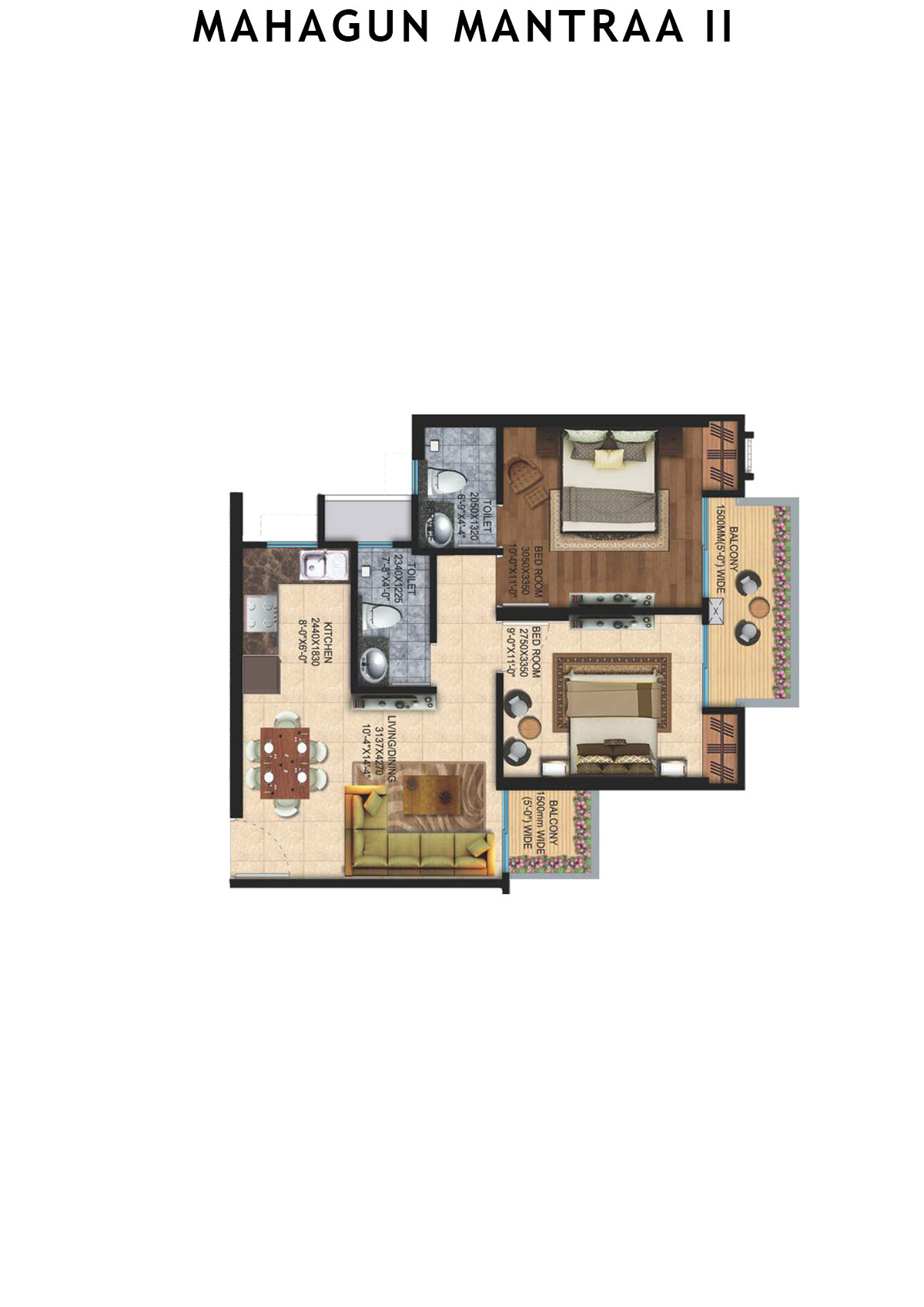 Mahagun Mantraa 2 Siddhi Unit 28 (Type MIG1) Floor Plan