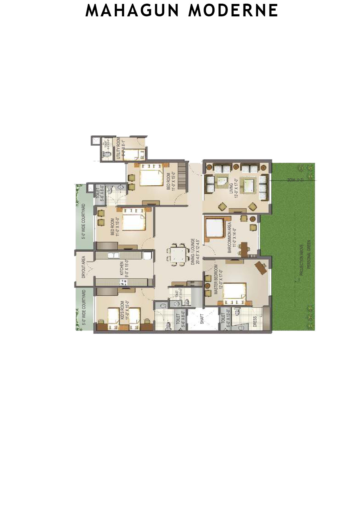 Mahagun Moderne Tower 1 Unit 4 (Type SHIG-II GR) Floor Plan