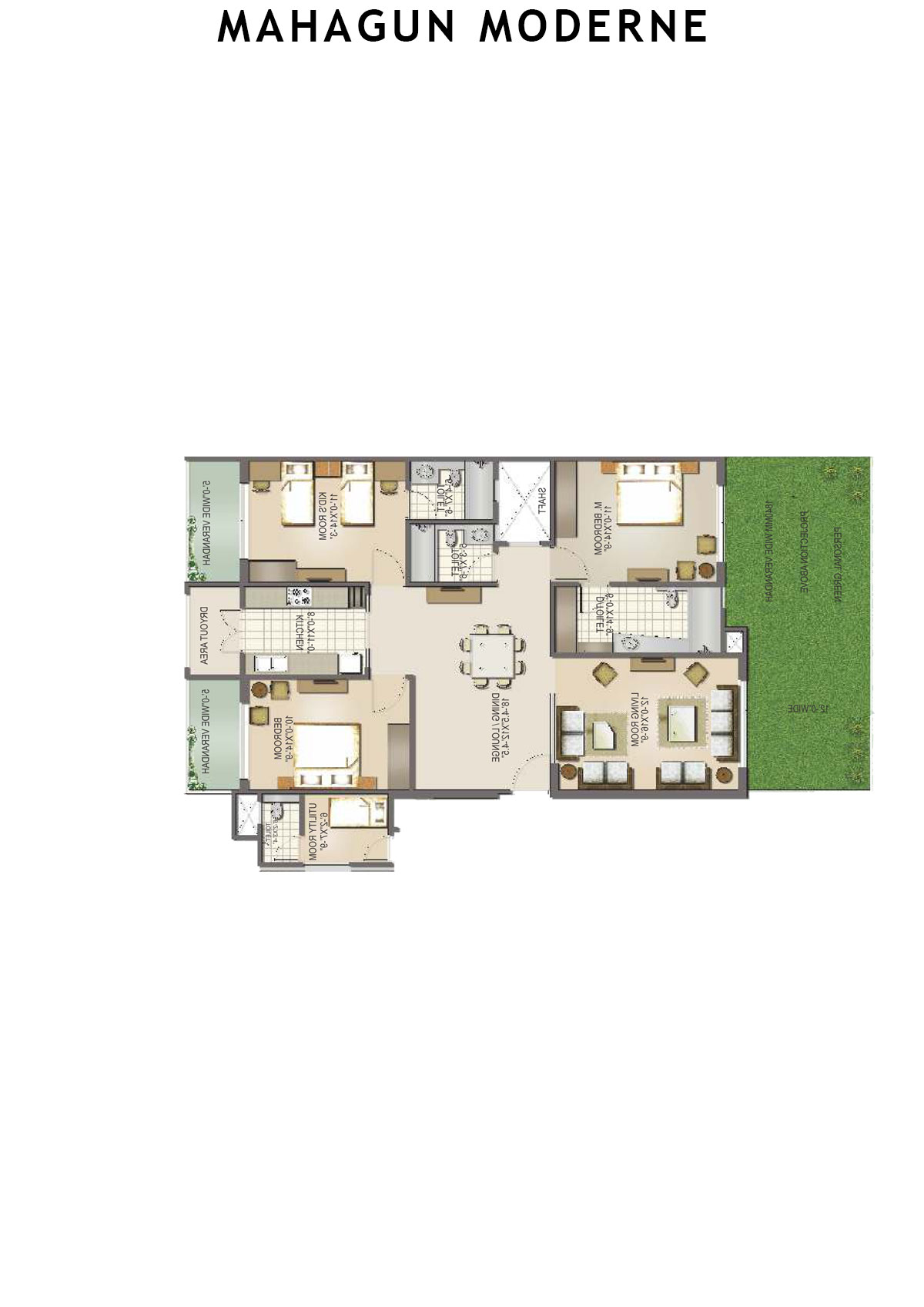 Mahagun Moderne Tower 2 Unit 7 (Type HIG-I GR) Floor Plan