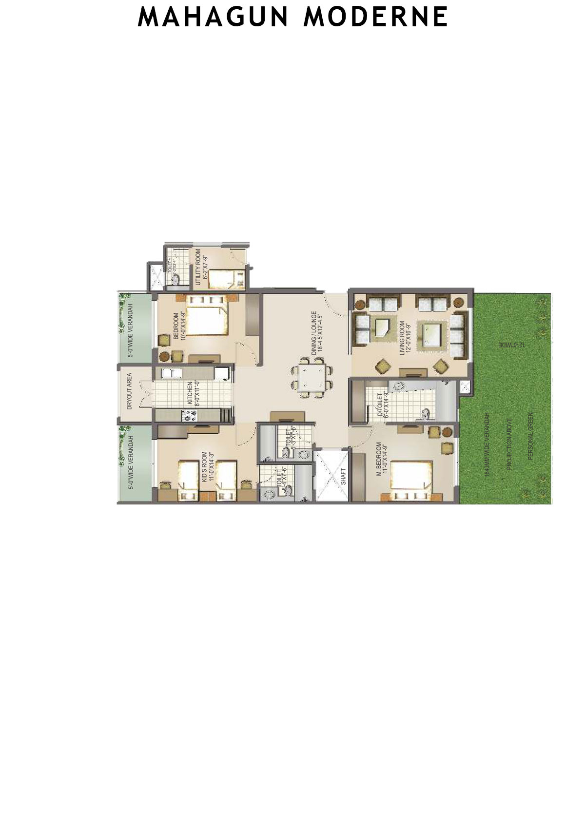 Mahagun Moderne Tower 2 Unit 8 (Type HIG-I GR) Floor Plan