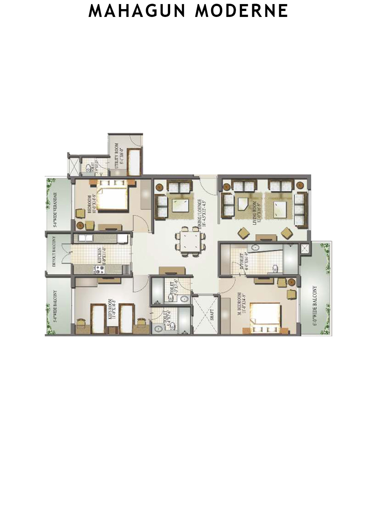 Mahagun Moderne Tower 2 Unit 8 (Type HIG-I) Floor Plan