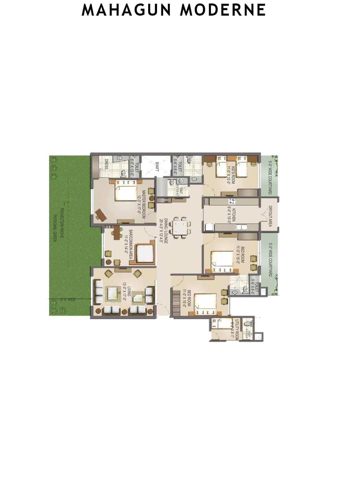Mahagun Moderne Tower 4 Unit 16 (Type SHIG-II GR) Floor Plan