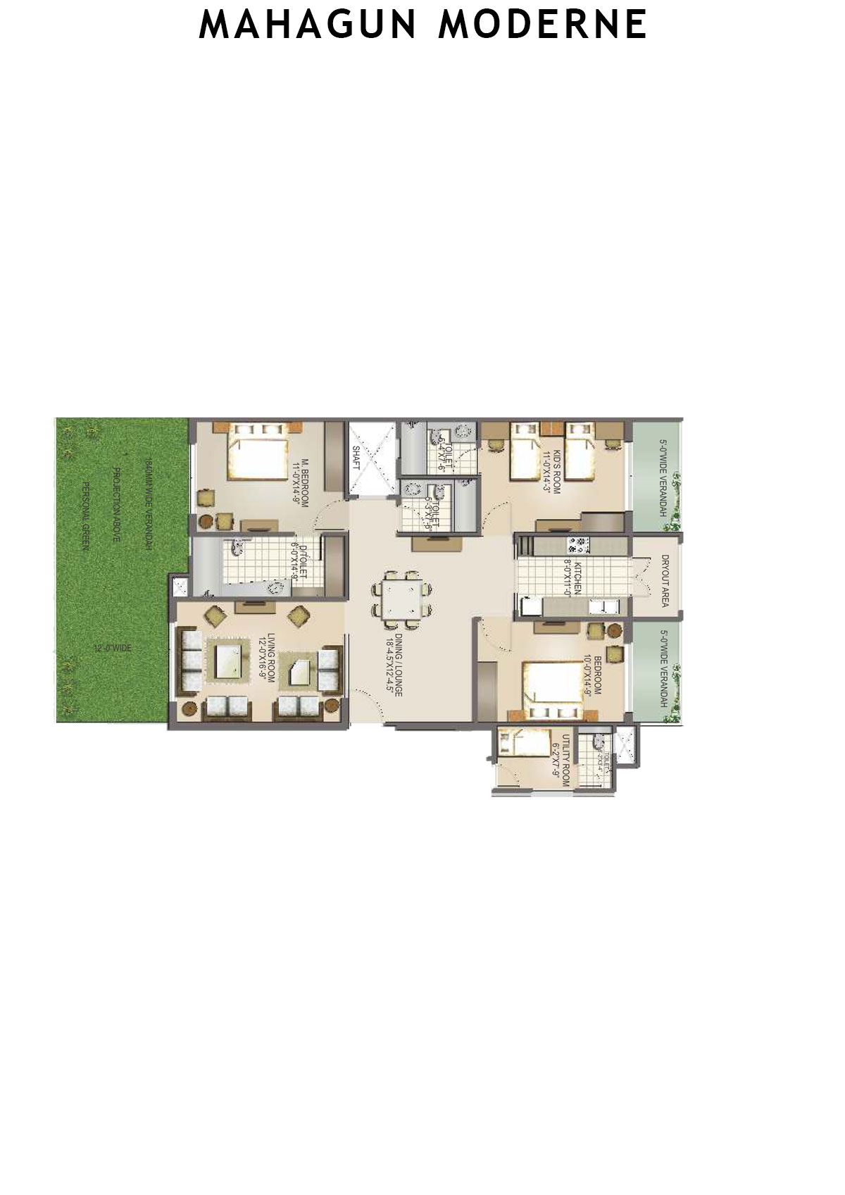 Mahagun Moderne Tower 5 Unit 20 (Type HIG-I GR) Floor Plan