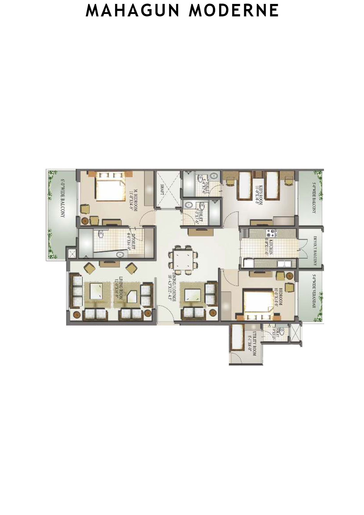 Mahagun Moderne Tower 5 Unit 20 (Type HIG-I) Floor Plan