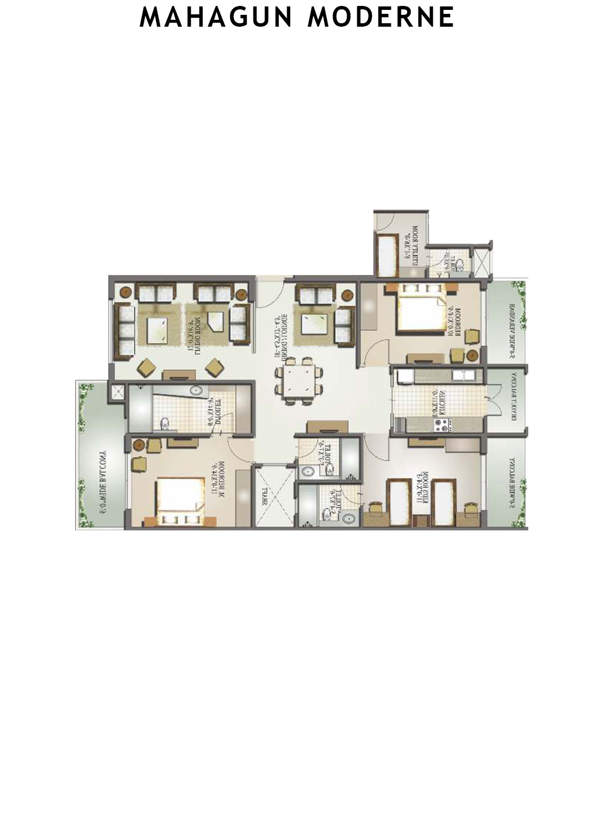 Mahagun Moderne Tower 5 Unit 21 (Type HIG-I) Floor Plan