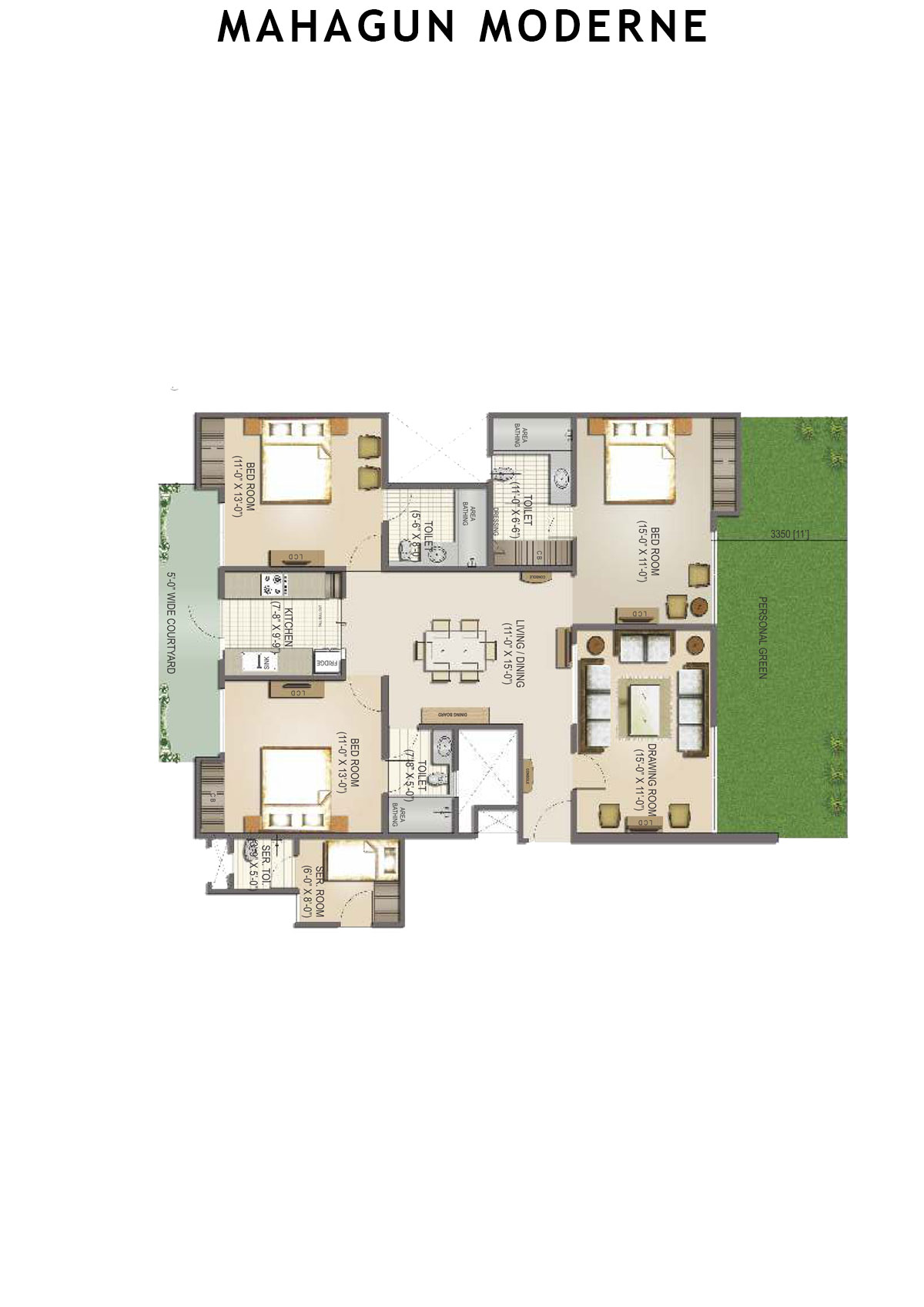 Mahagun Moderne Tower 7 Unit 1 (Type HIG-II GR) Floor Plan