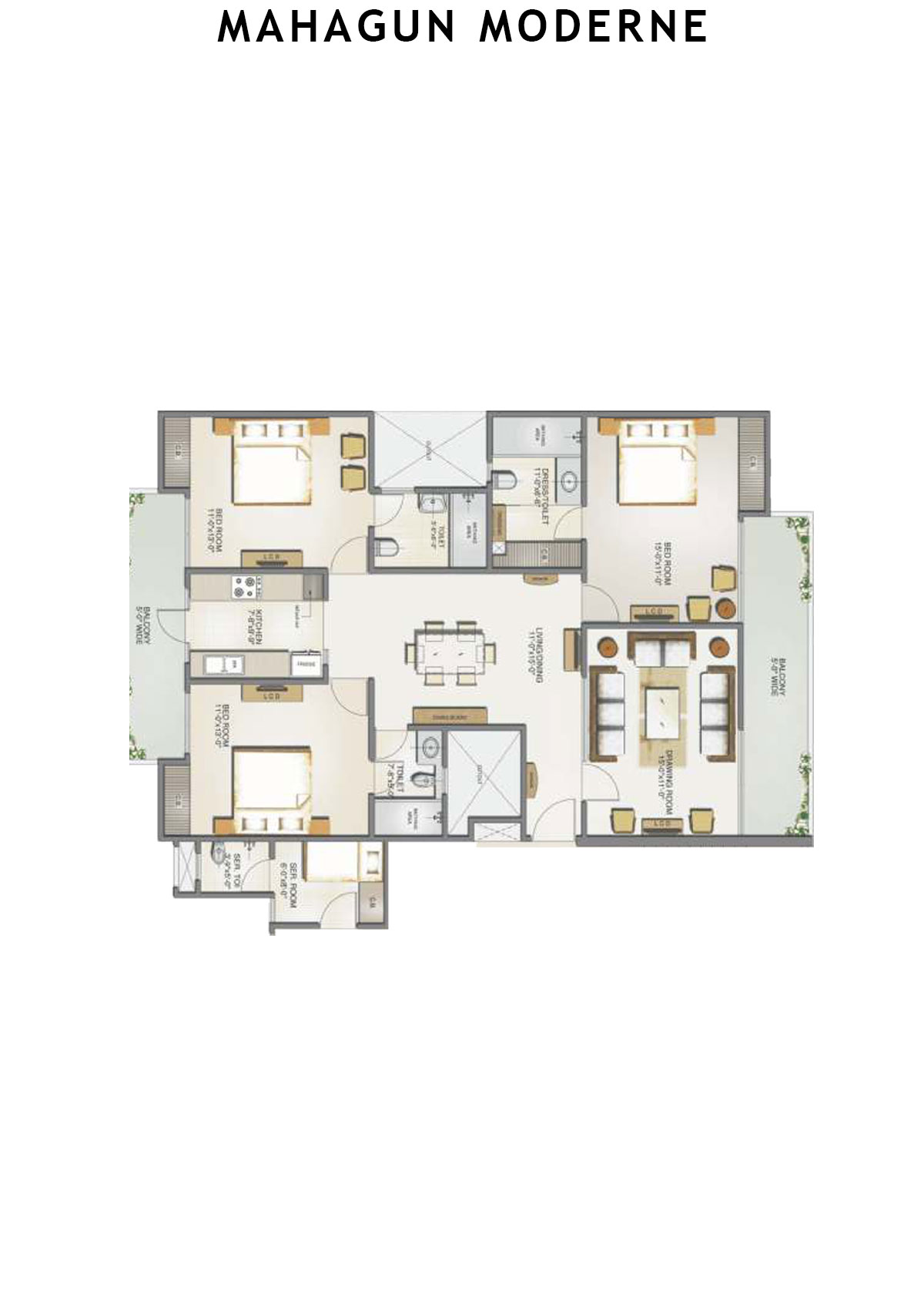 Mahagun Moderne Tower 7 Unit 1 (Type HIG-II) Floor Plan