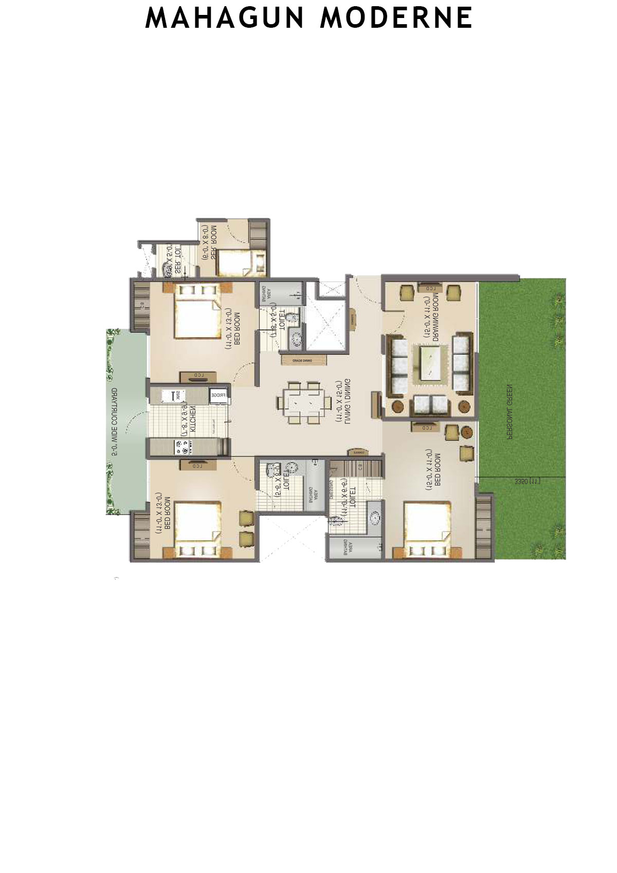 Mahagun Moderne Tower 7 Unit 2 (Type HIG-II GR) Floor Plan