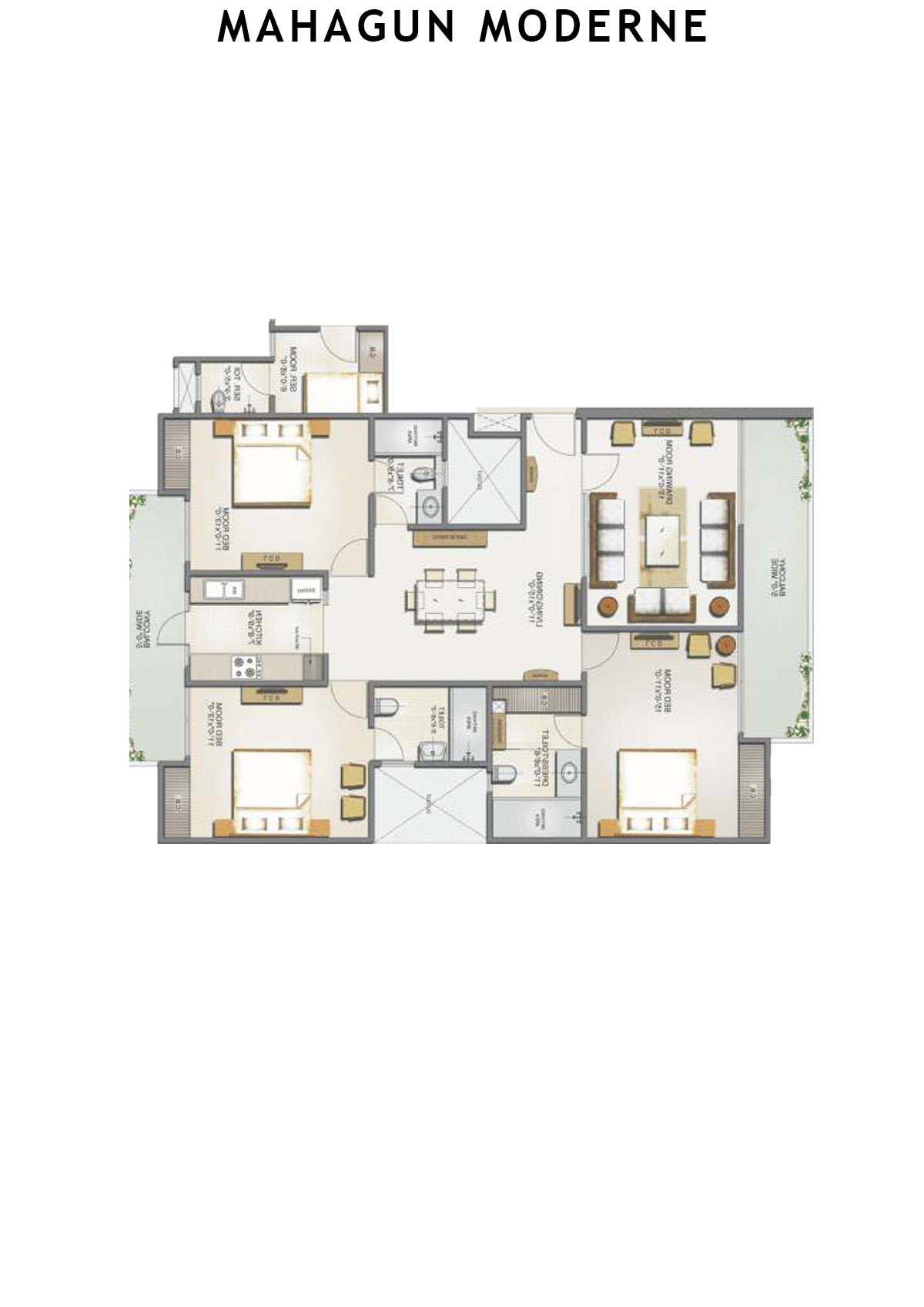 Mahagun Moderne Tower 7 Unit 2 (Type HIG-II) Floor Plan