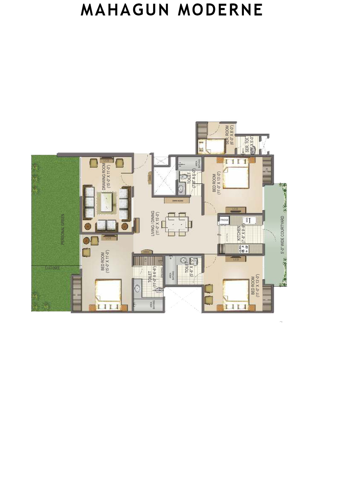 Mahagun Moderne Tower 8 Unit 10 (Type HIG-II GR) Floor Plan
