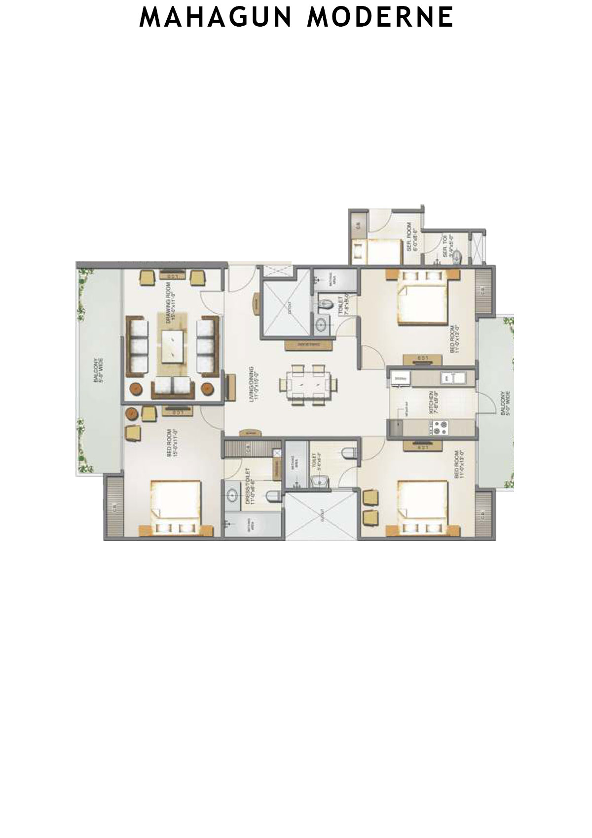 Mahagun Moderne Tower 8 Unit 10 (Type HIG-II) Floor Plan