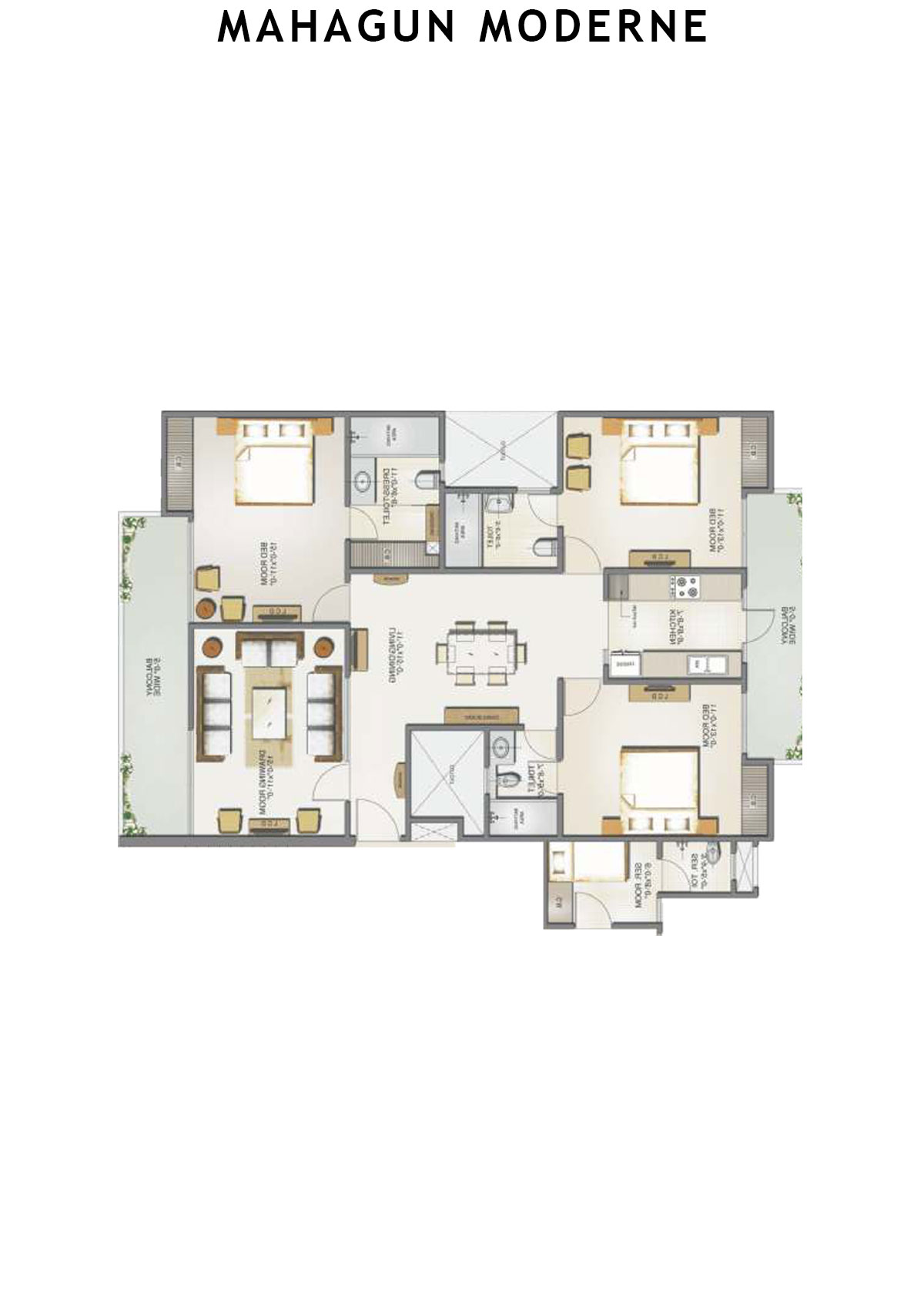 Mahagun Moderne Tower 8 Unit 9 (Type HIG-II) Floor Plan