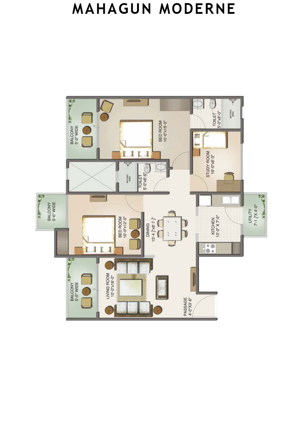 Mahagun Moderne Avlon Unit 90 (Type HIG-V) Floor Plan